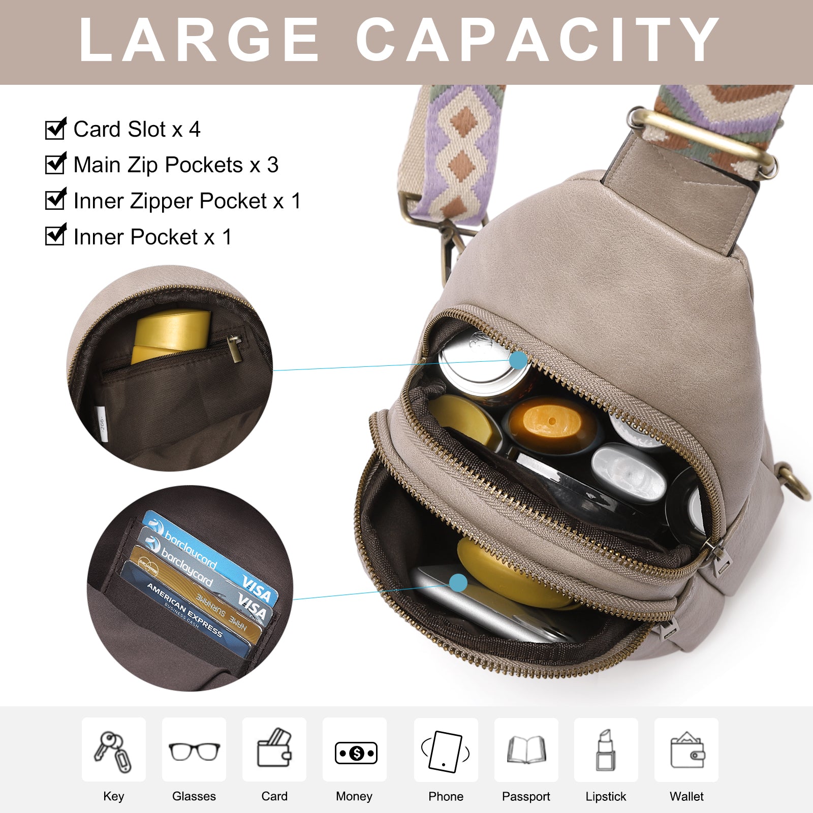 Sling Bag Crossbody Bags for Woman Leather Cross Body Bag Sling Backpack Crossbody Chest Bag Daypack Travel