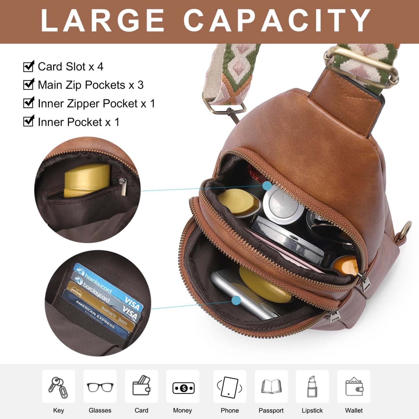 Sling Bag Crossbody Bags for Woman Leather Cross Body Bag Sling Backpack Crossbody Chest Bag Daypack Travel