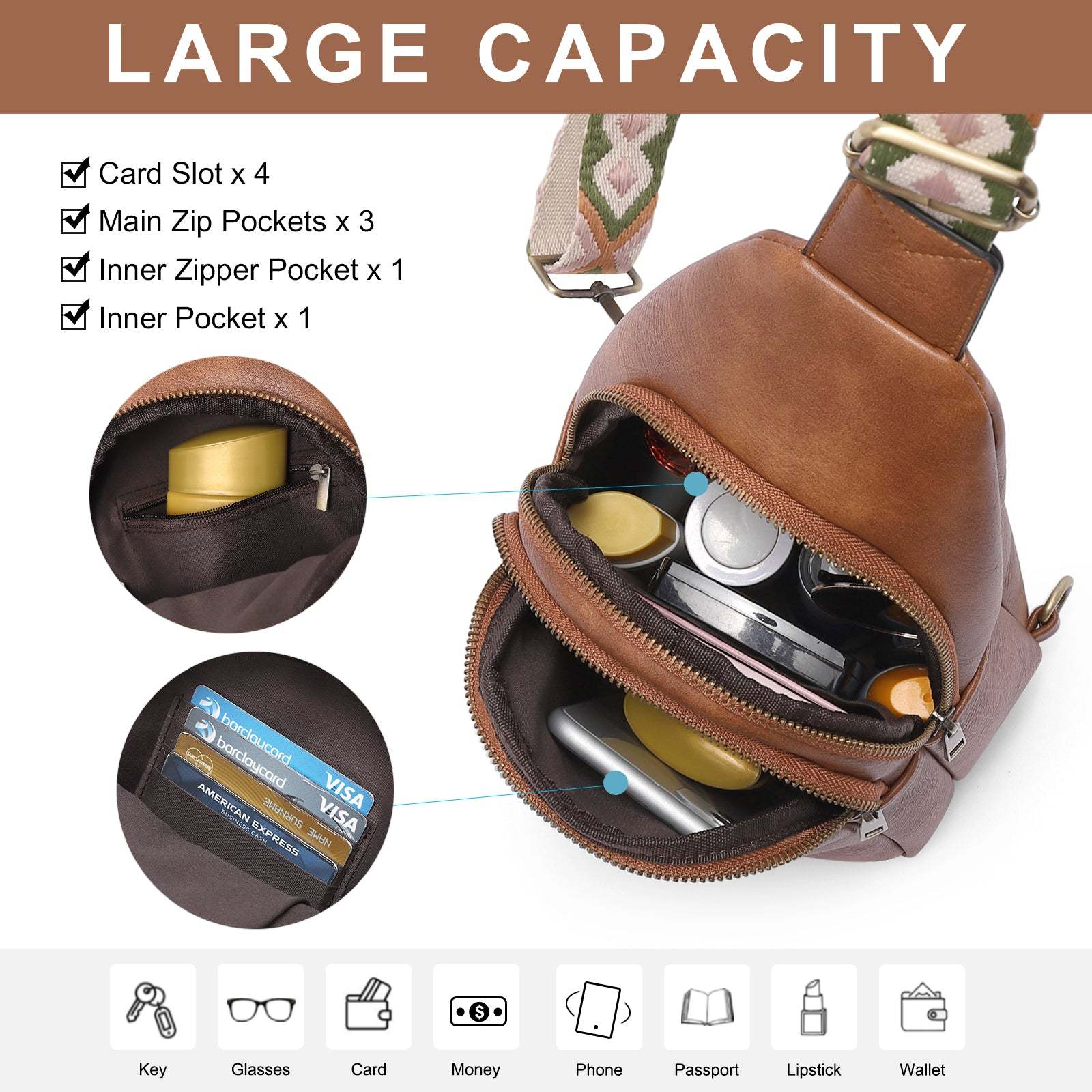 Sling Bag Crossbody Bags for Woman Leather Cross Body Bag Sling Backpack Crossbody Chest Bag Daypack Travel