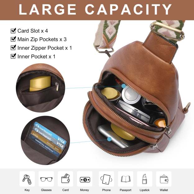 Sling Bag Crossbody Bags for Woman Leather Cross Body Bag Sling Backpack Crossbody Chest Bag Daypack Travel