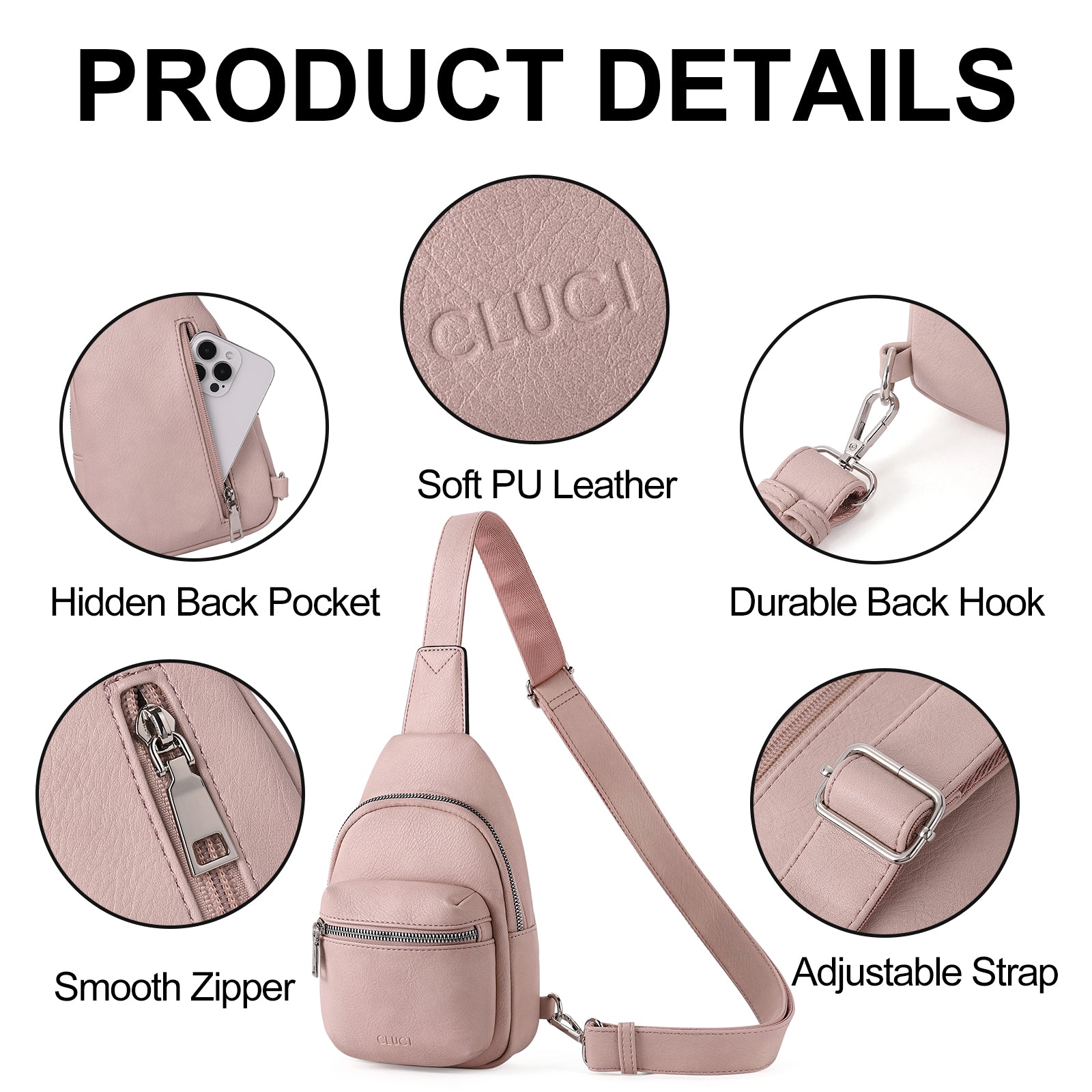 Small Sling Bag Leather Crossbody Fanny Packs Trendy Women's Chest Bag
