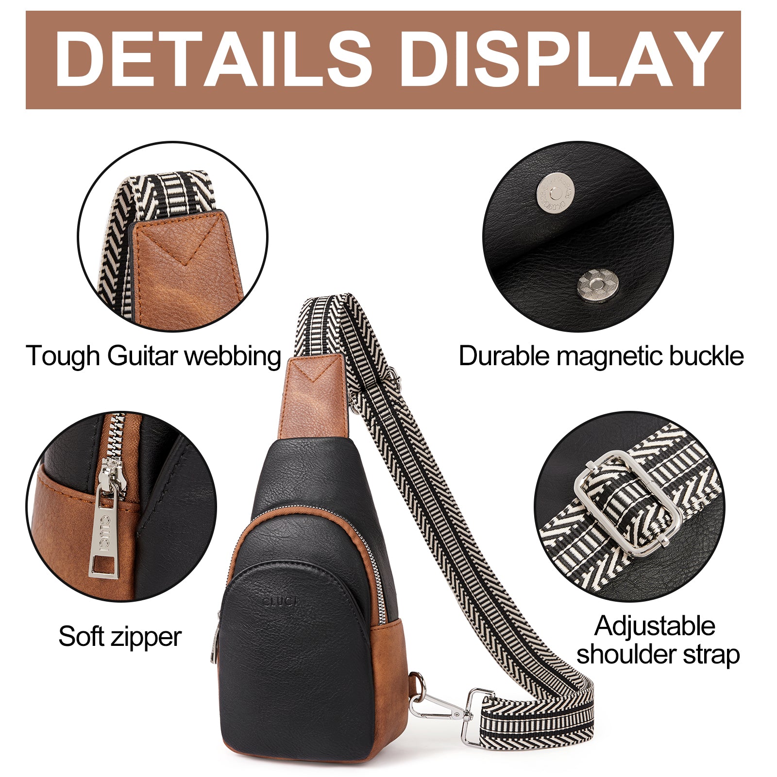 Faux Leather Small Sling Bag Fashion Waist Packs with Guitar Strap for Women's Fanny Packs