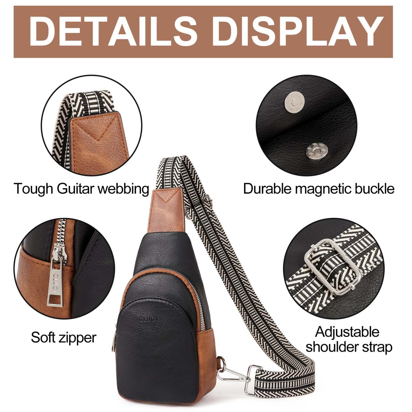 Faux Leather Small Sling Bag Fashion Waist Packs with Guitar Strap for Women's Fanny Packs