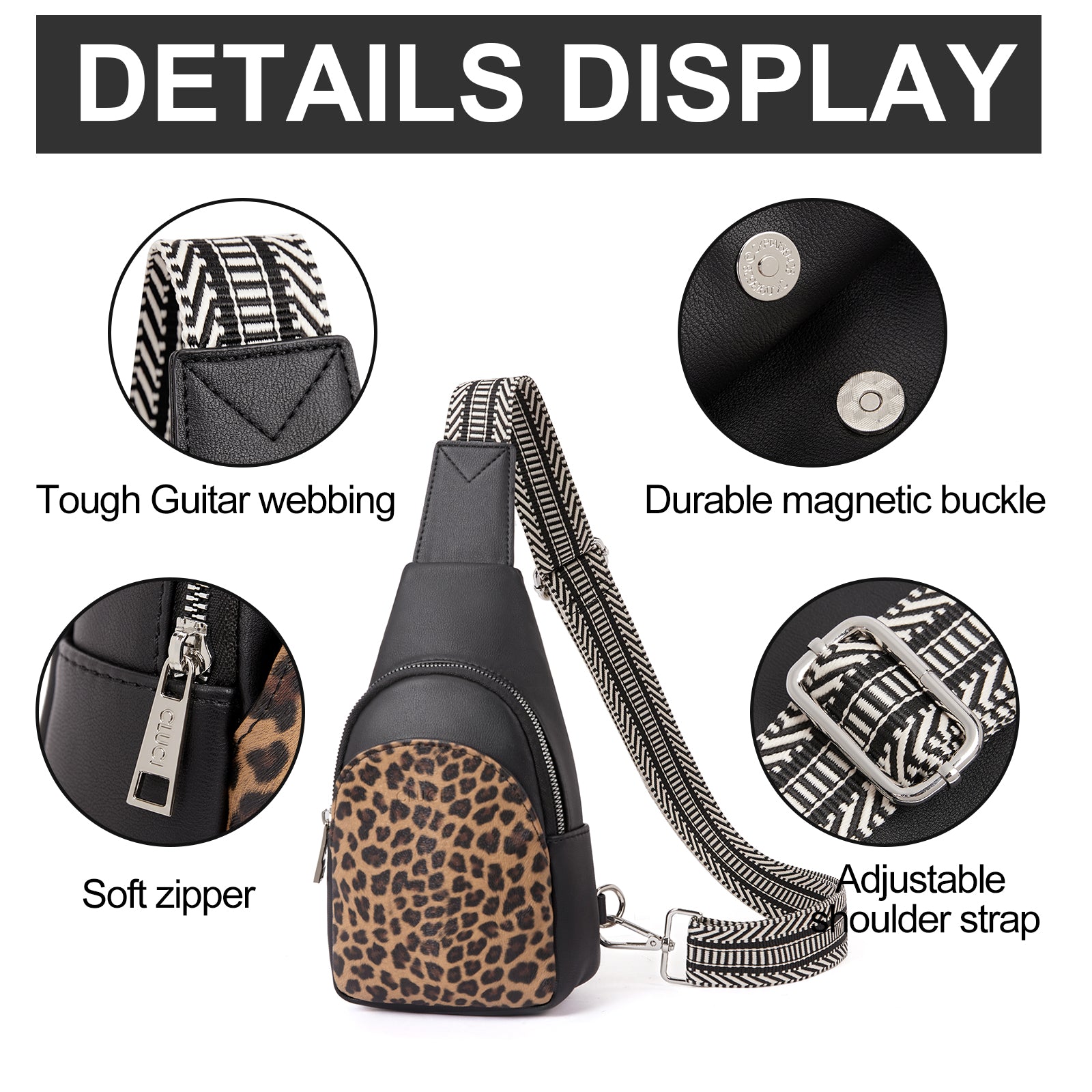 Faux Leather Small Sling Bag Fashion Waist Packs with Guitar Strap for Women's Fanny Packs