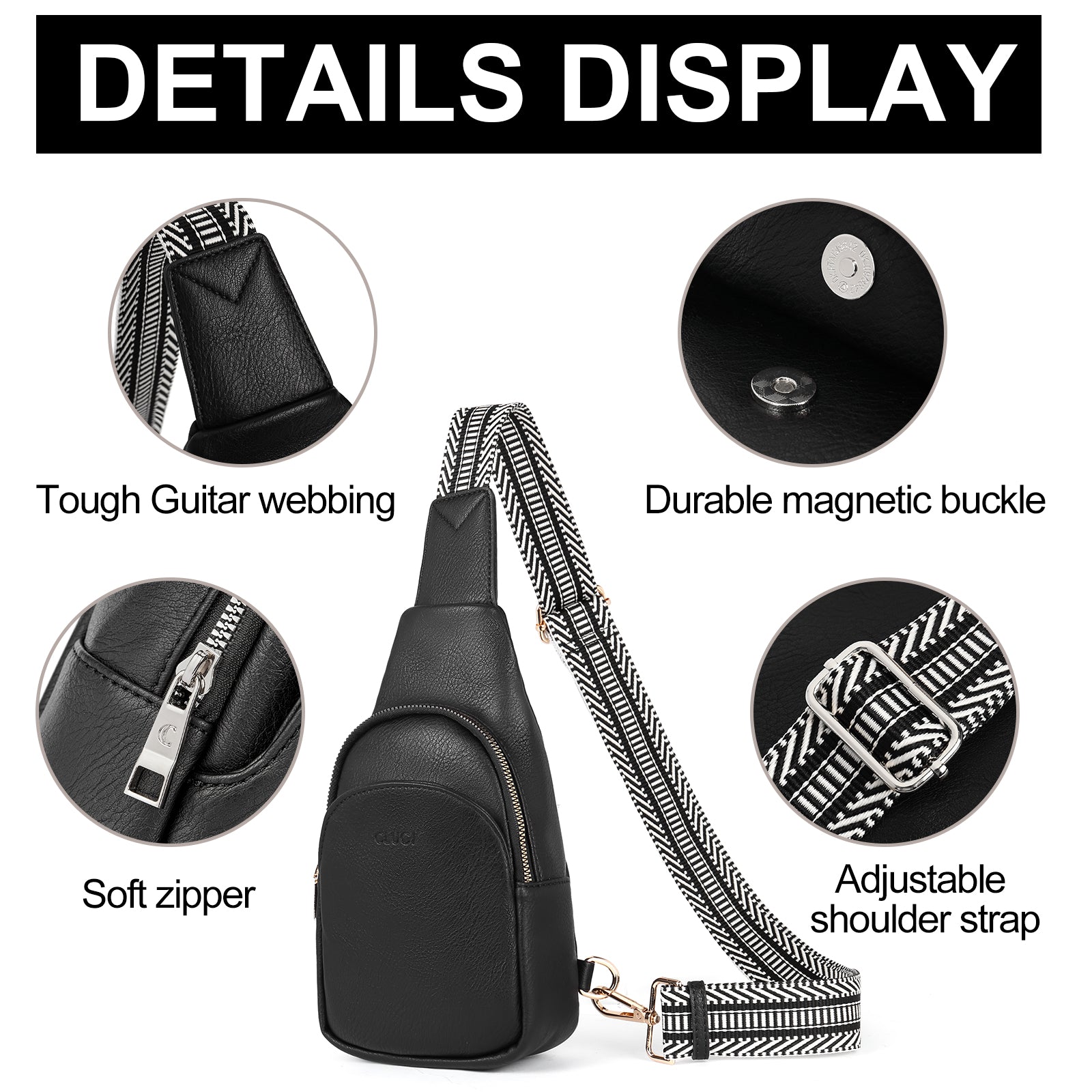 Faux Leather Small Sling Bag Fashion Waist Packs with Guitar Strap for Women's Fanny Packs