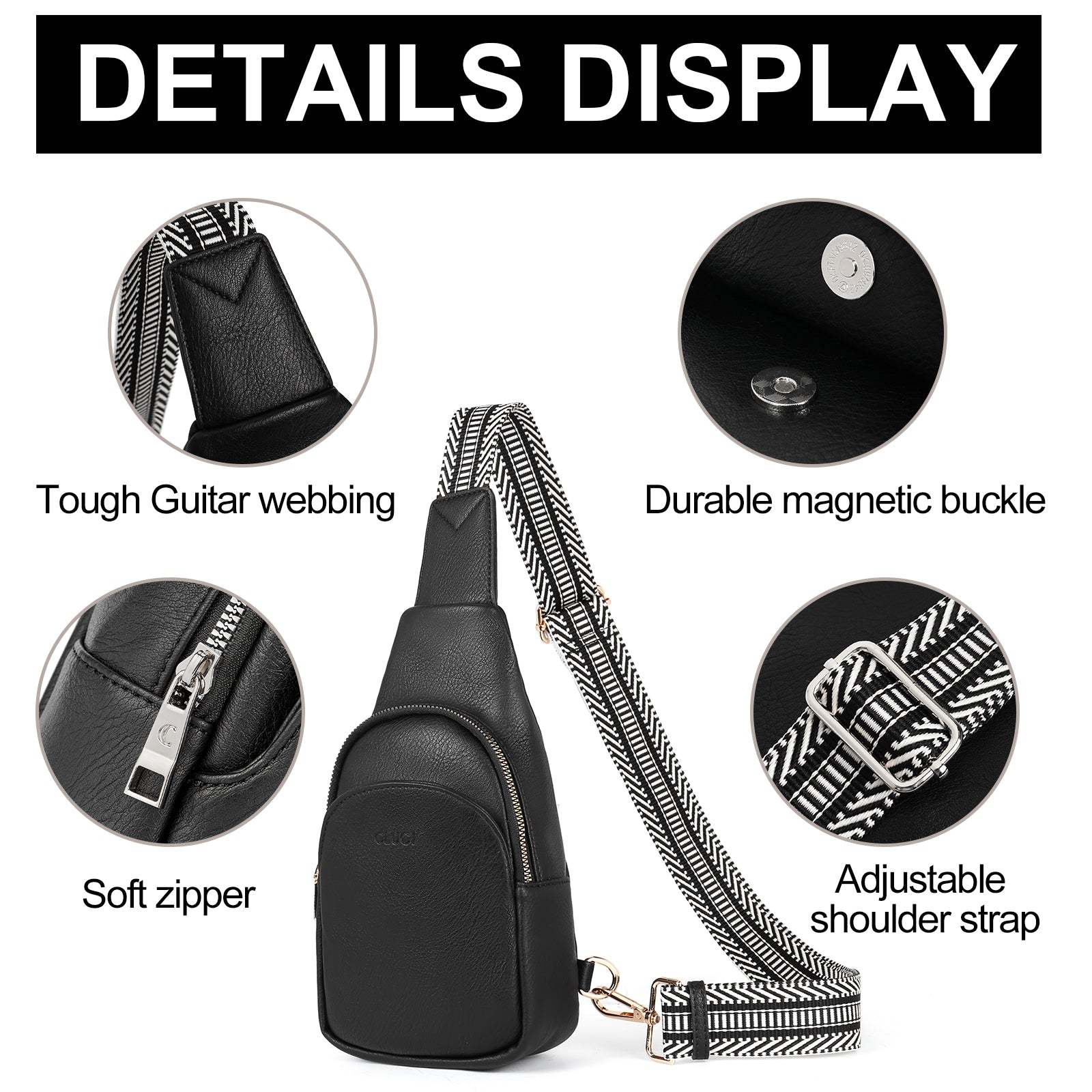 Faux Leather Small Sling Bag Fashion Waist Packs with Guitar Strap for Women's Fanny Packs