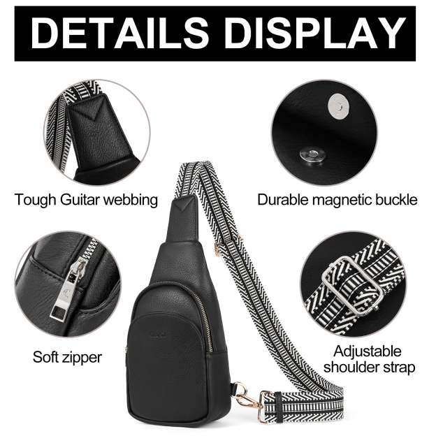 Faux Leather Small Sling Bag Fashion Waist Packs with Guitar Strap for Women's Fanny Packs