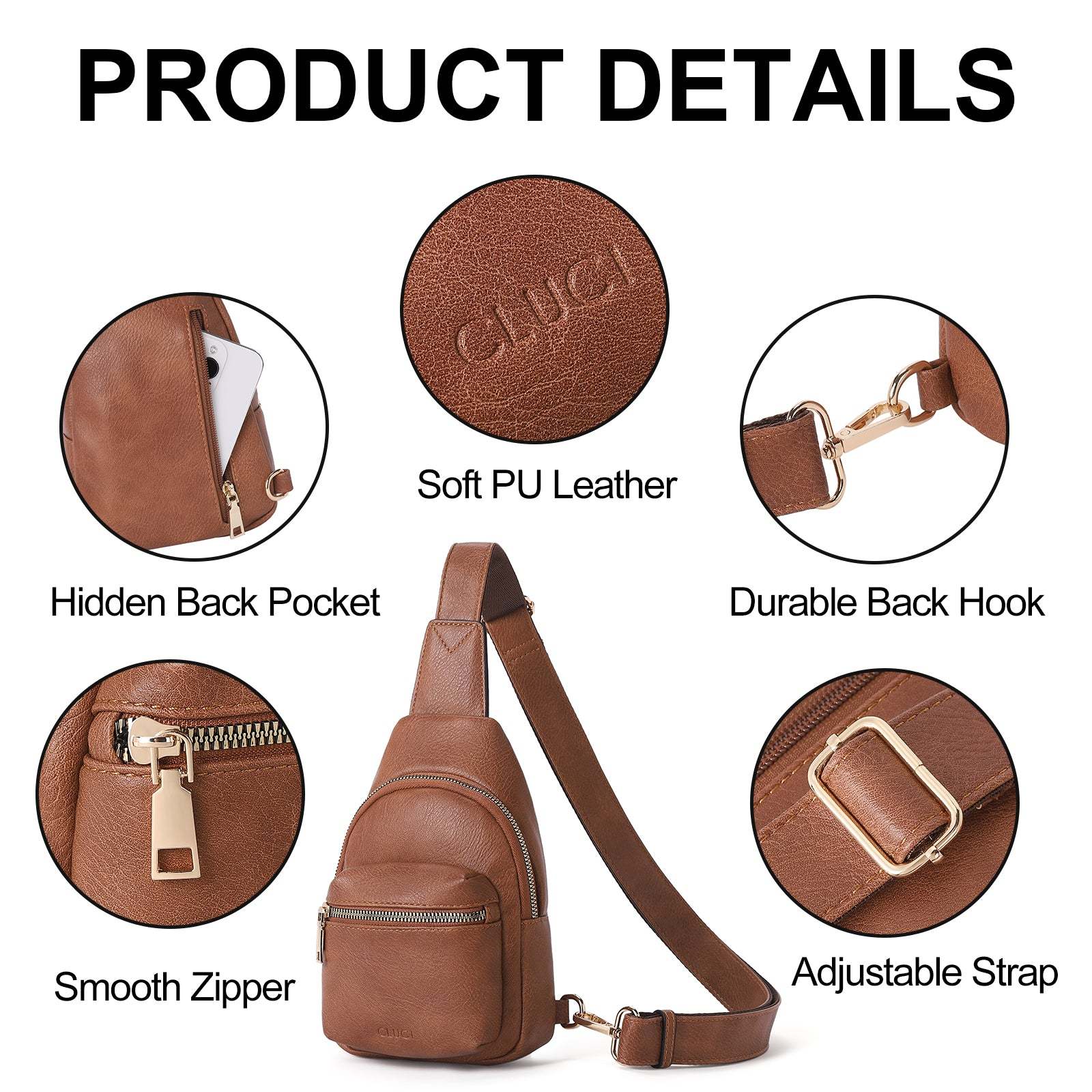 Small Sling Bag Leather Crossbody Fanny Packs Trendy Women's Chest Bag