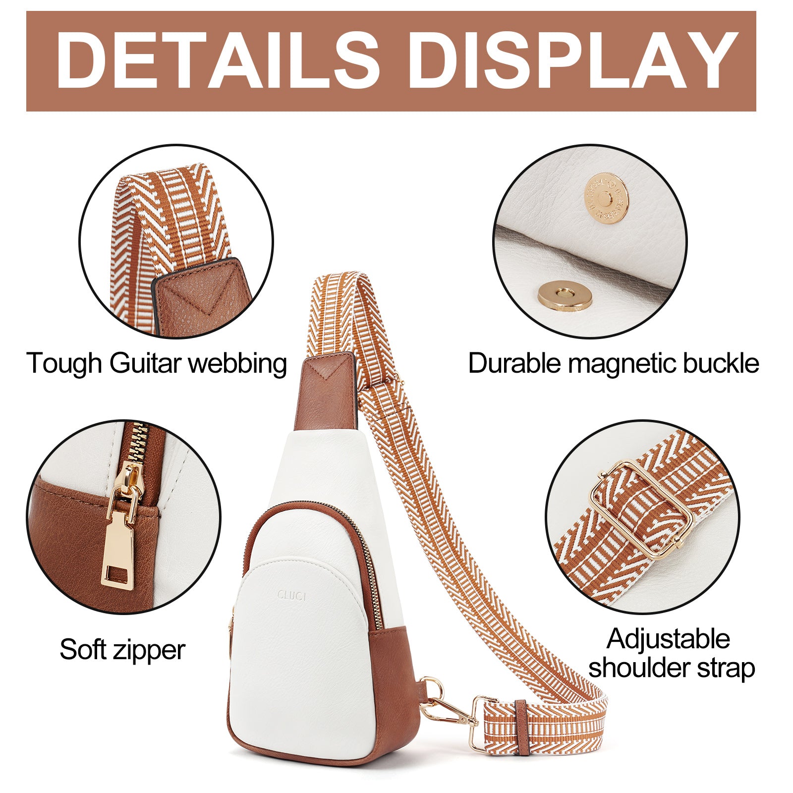 Faux Leather Small Sling Bag Fashion Waist Packs with Guitar Strap for Women's Fanny Packs