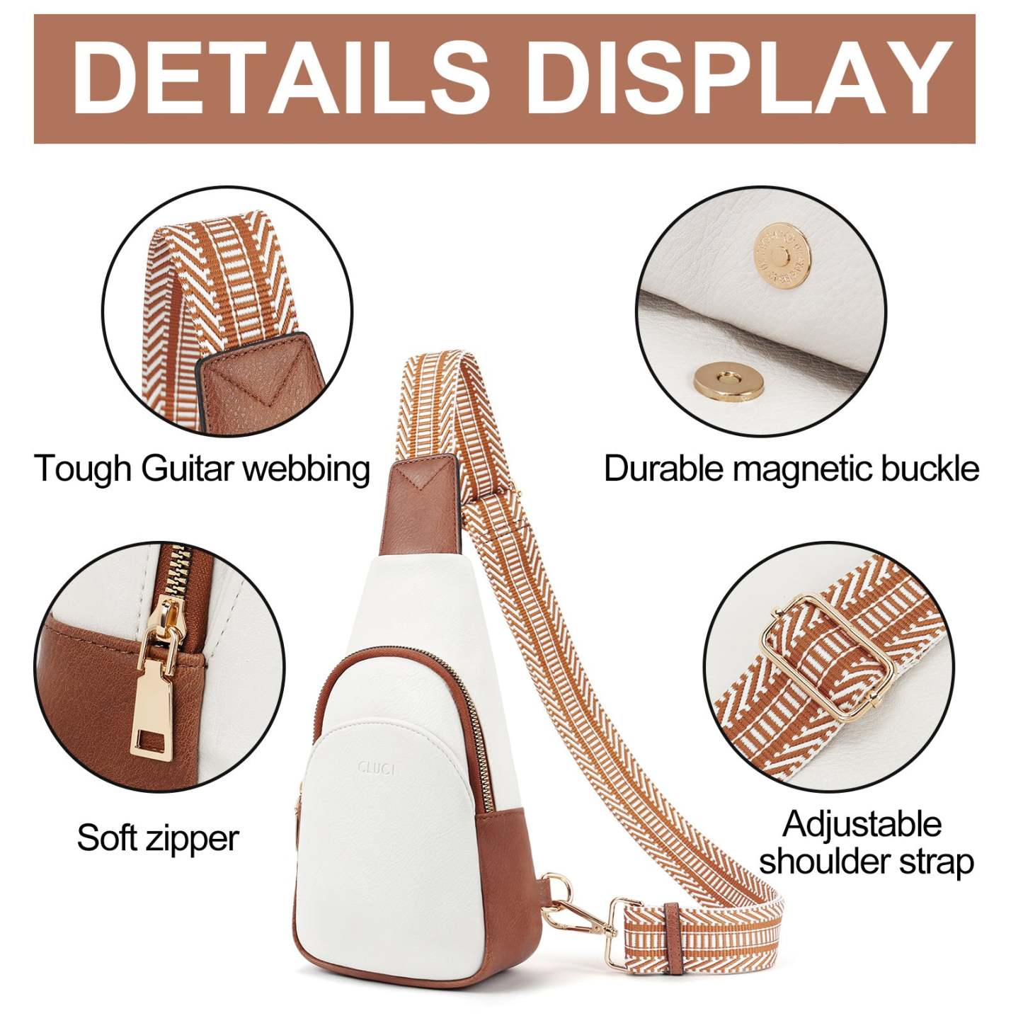 Faux Leather Small Sling Bag Fashion Waist Packs with Guitar Strap for Women's Fanny Packs