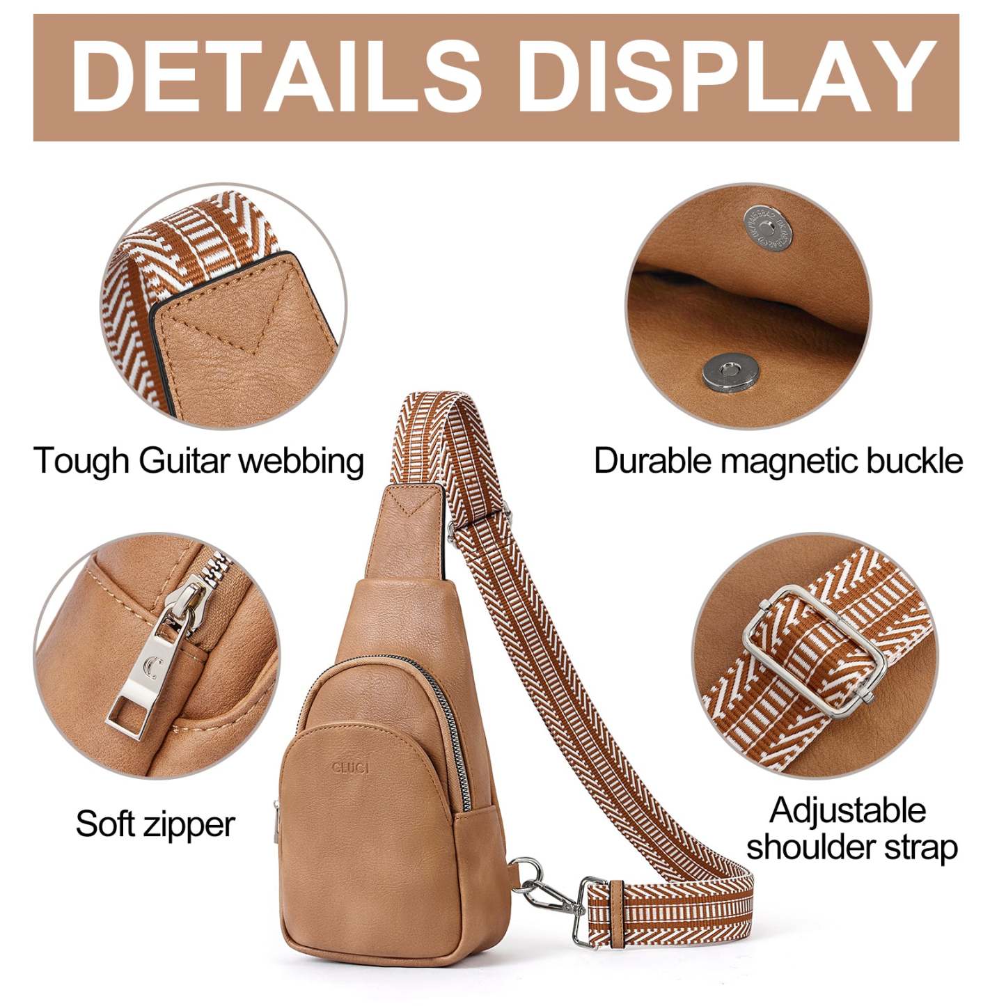 Faux Leather Small Sling Bag Fashion Waist Packs with Guitar Strap for Women's Fanny Packs