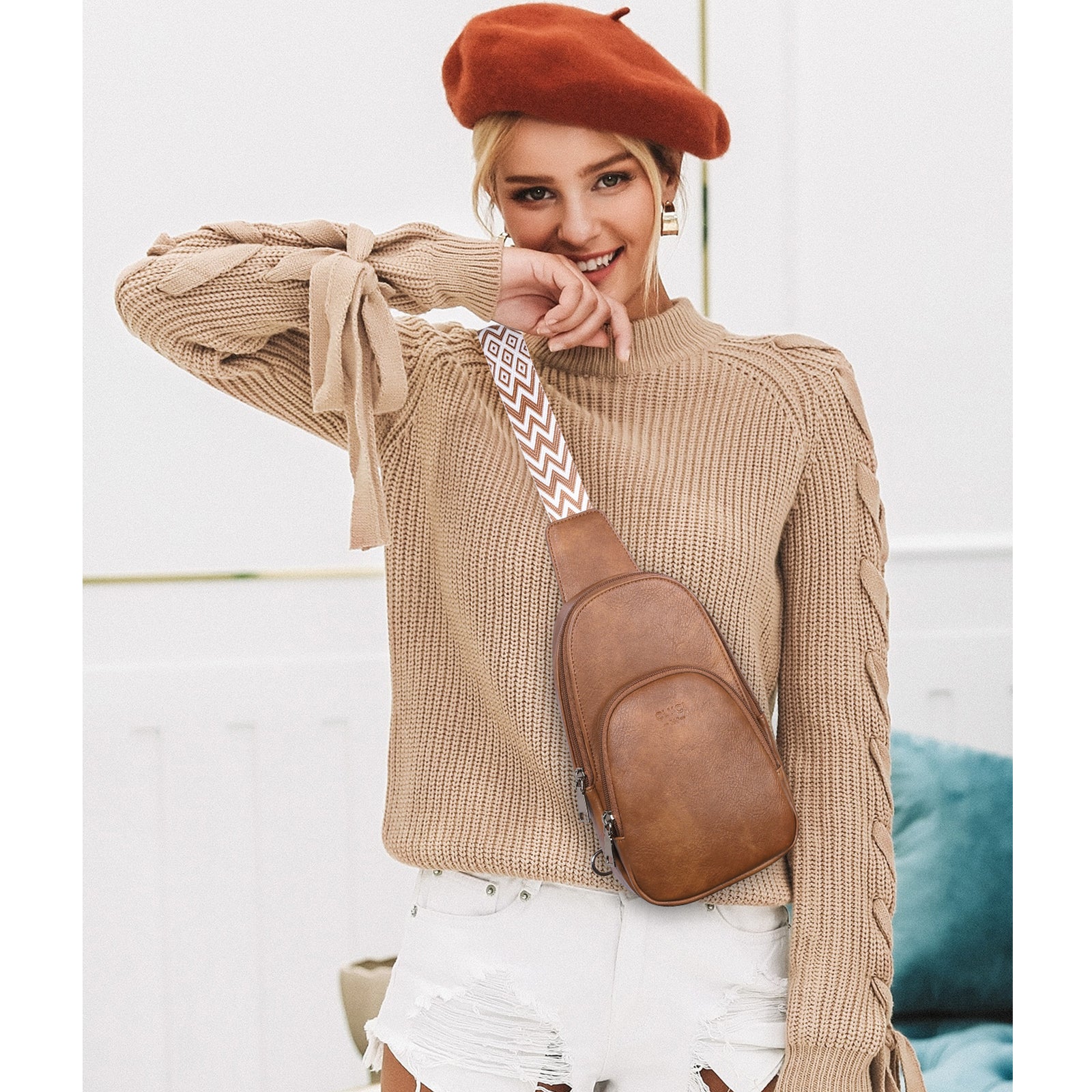 Small PU Leather Sling Bag Crossbody Bag for Women Traveling Hiking Cycling