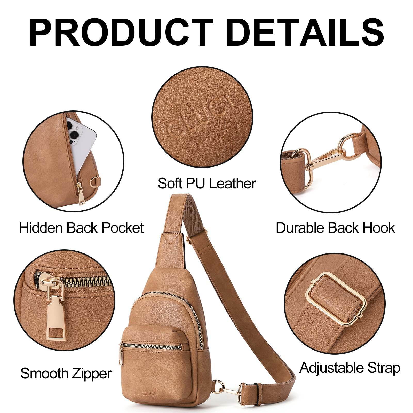 Small Sling Bag Leather Crossbody Fanny Packs Trendy Women's Chest Bag