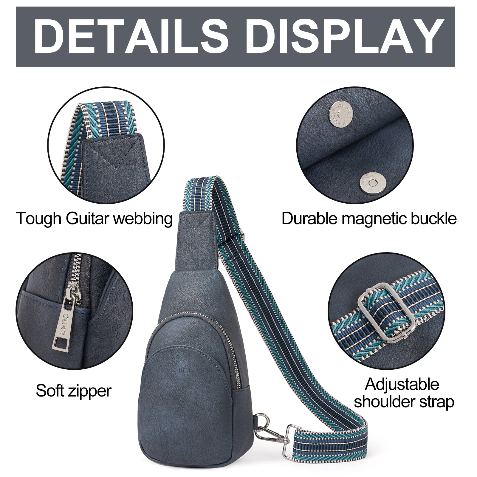 Faux Leather Small Sling Bag Fashion Waist Packs with Guitar Strap for Women's Fanny Packs