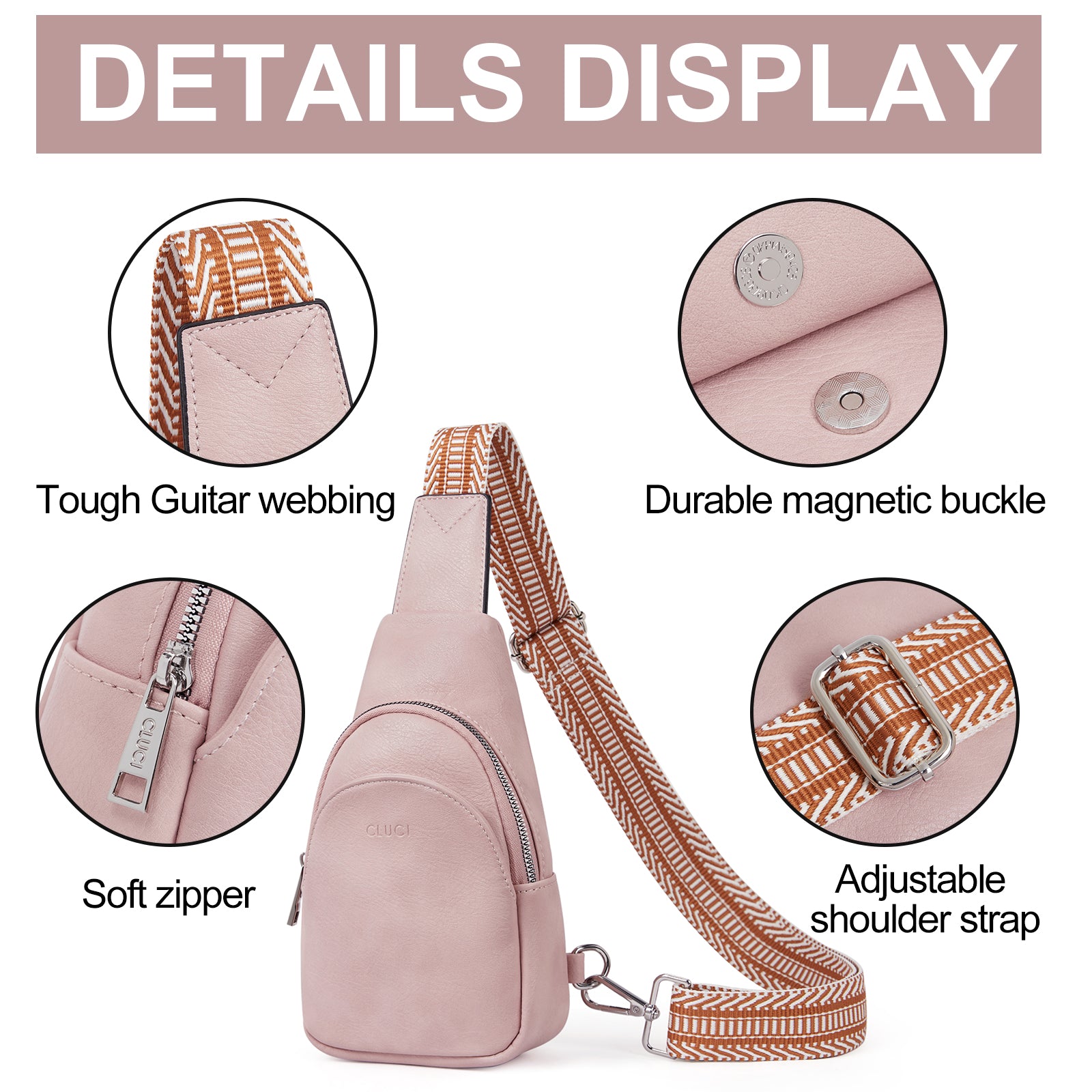Faux Leather Small Sling Bag Fashion Waist Packs with Guitar Strap for Women's Fanny Packs