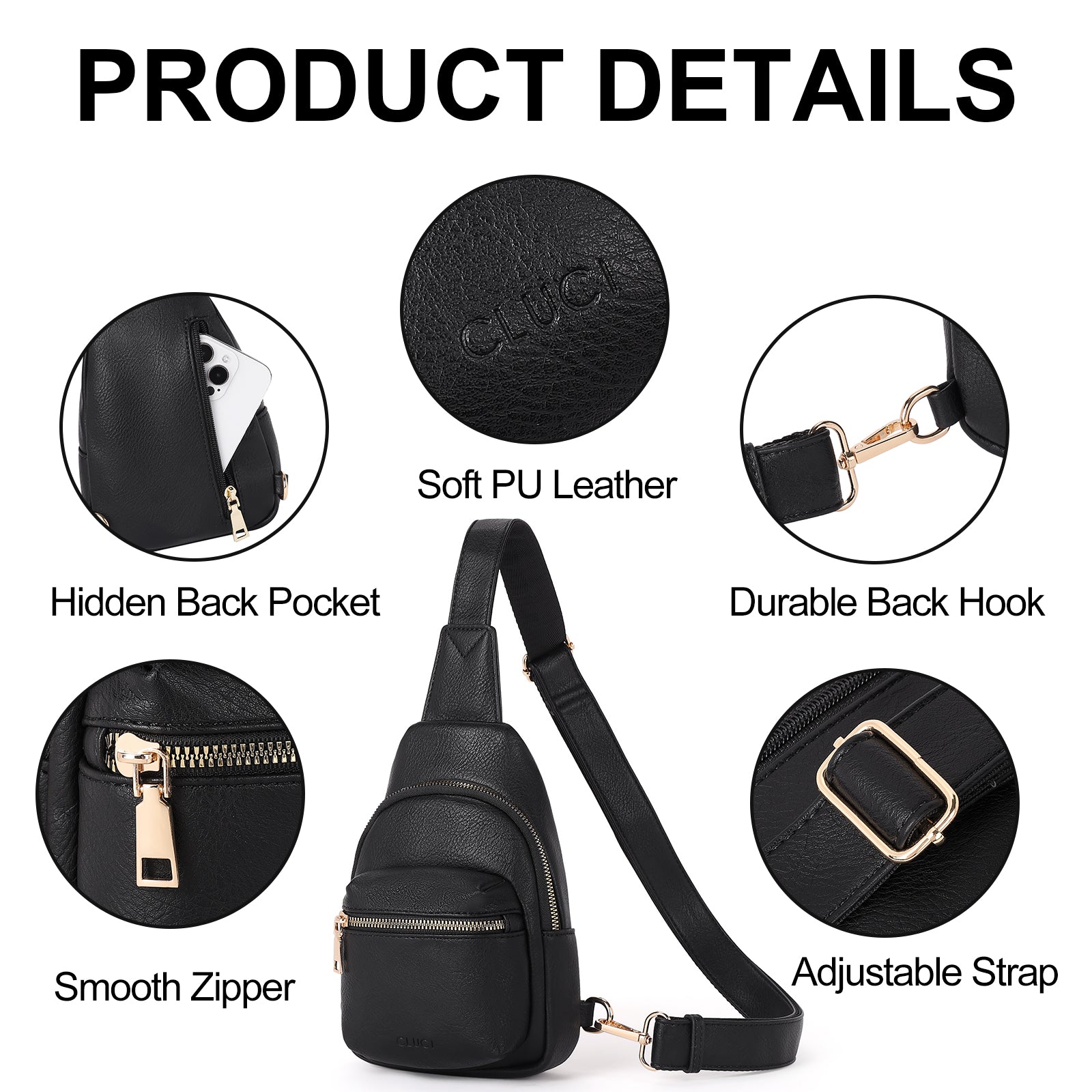 Small Sling Bag Leather Crossbody Fanny Packs Trendy Women's Chest Bag
