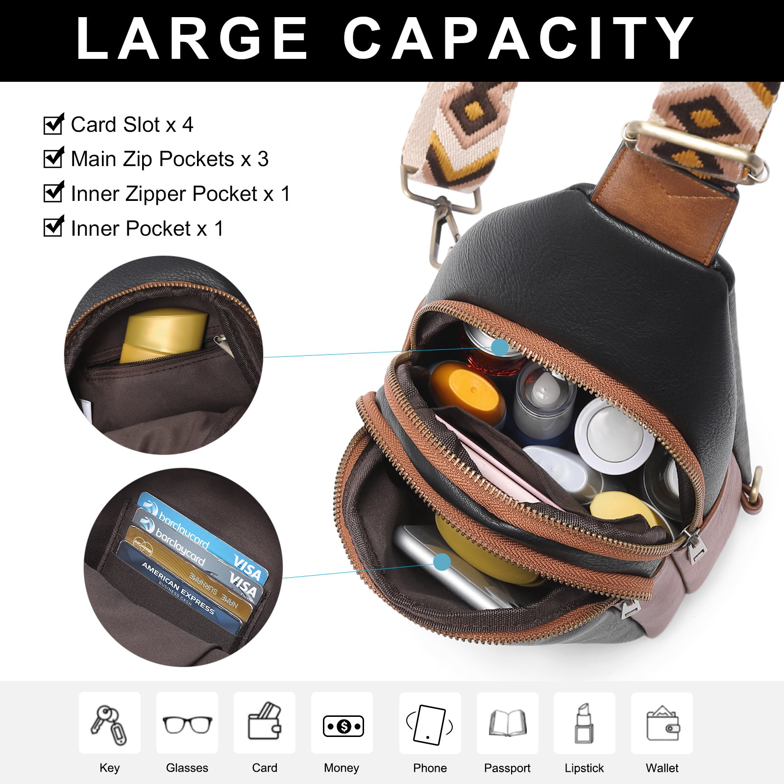 Sling Bag Crossbody Bags for Woman Leather Cross Body Bag Sling Backpack Crossbody Chest Bag Daypack Travel