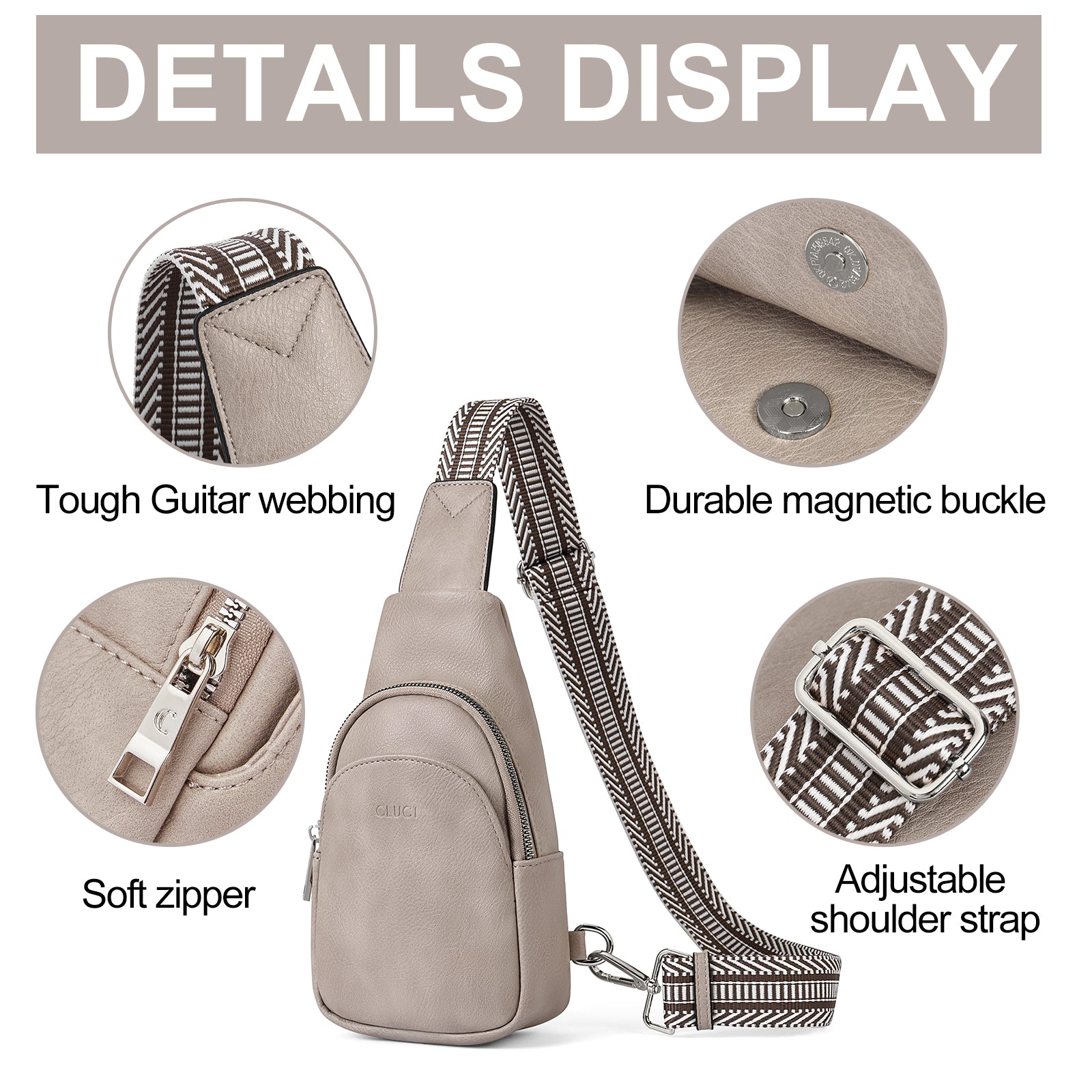 Faux Leather Small Sling Bag Fashion Waist Packs with Guitar Strap for Women's Fanny Packs