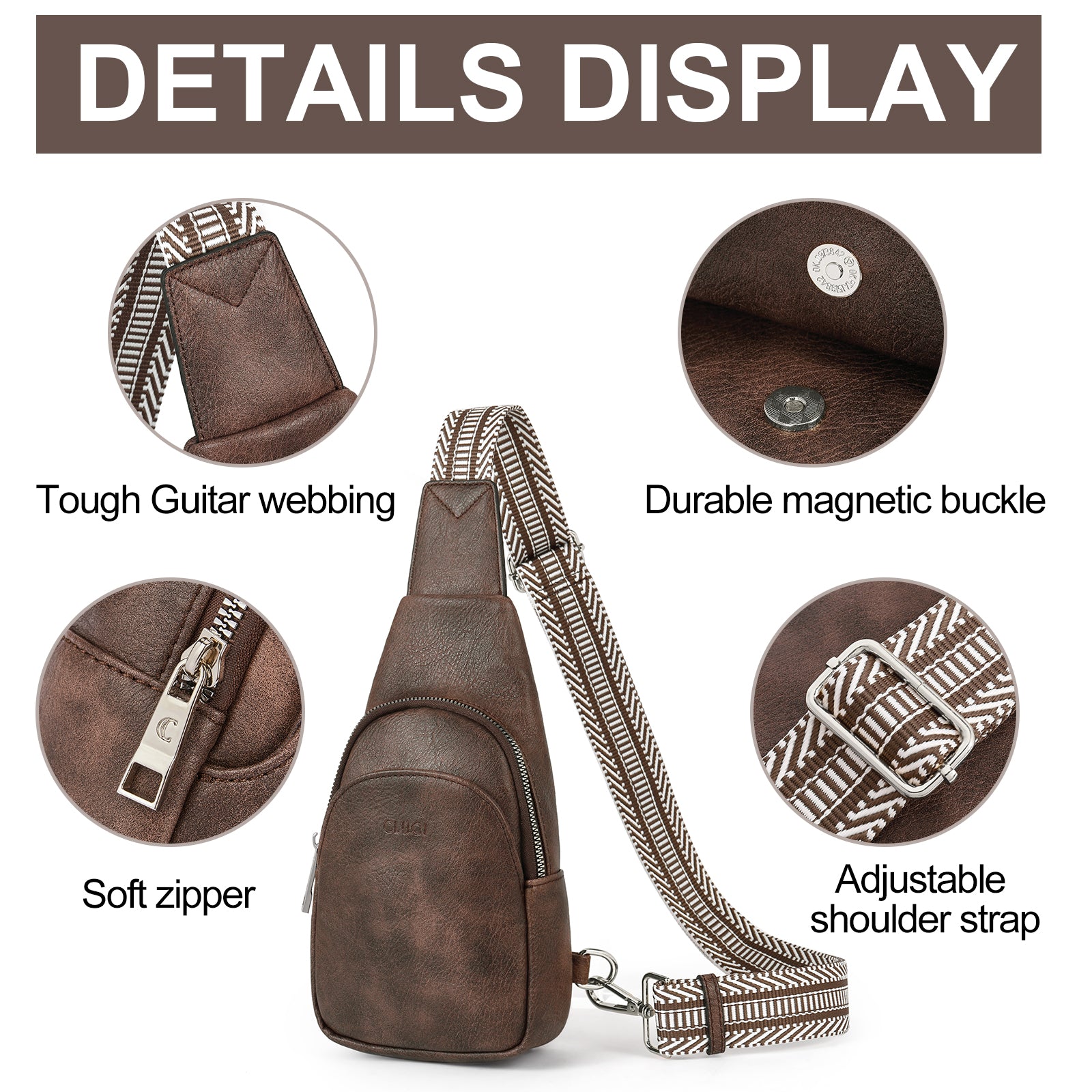 Faux Leather Small Sling Bag Fashion Waist Packs with Guitar Strap for Women's Fanny Packs