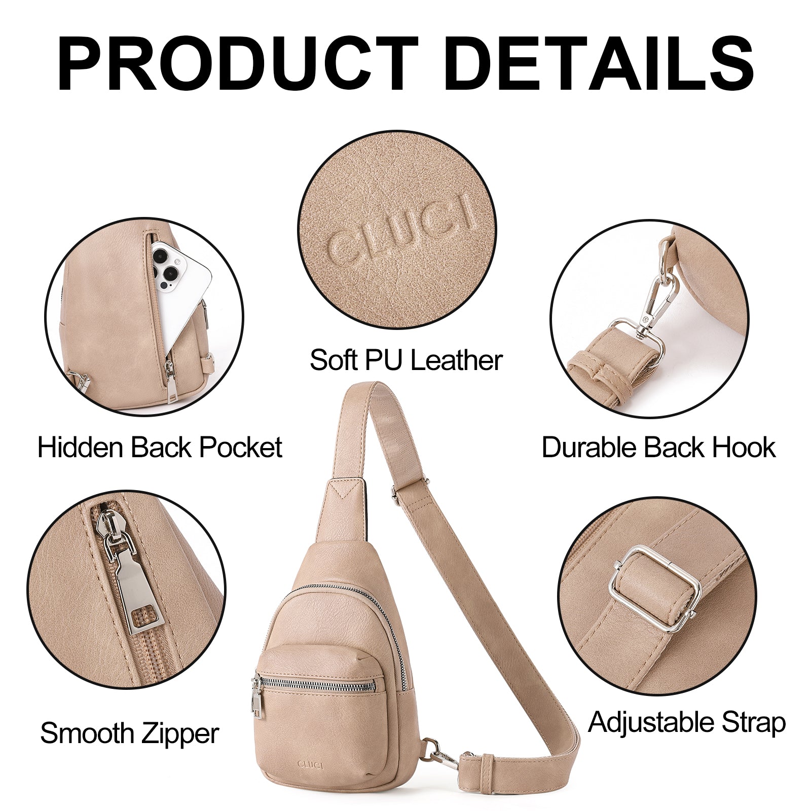 Small Sling Bag Leather Crossbody Fanny Packs Trendy Women's Chest Bag