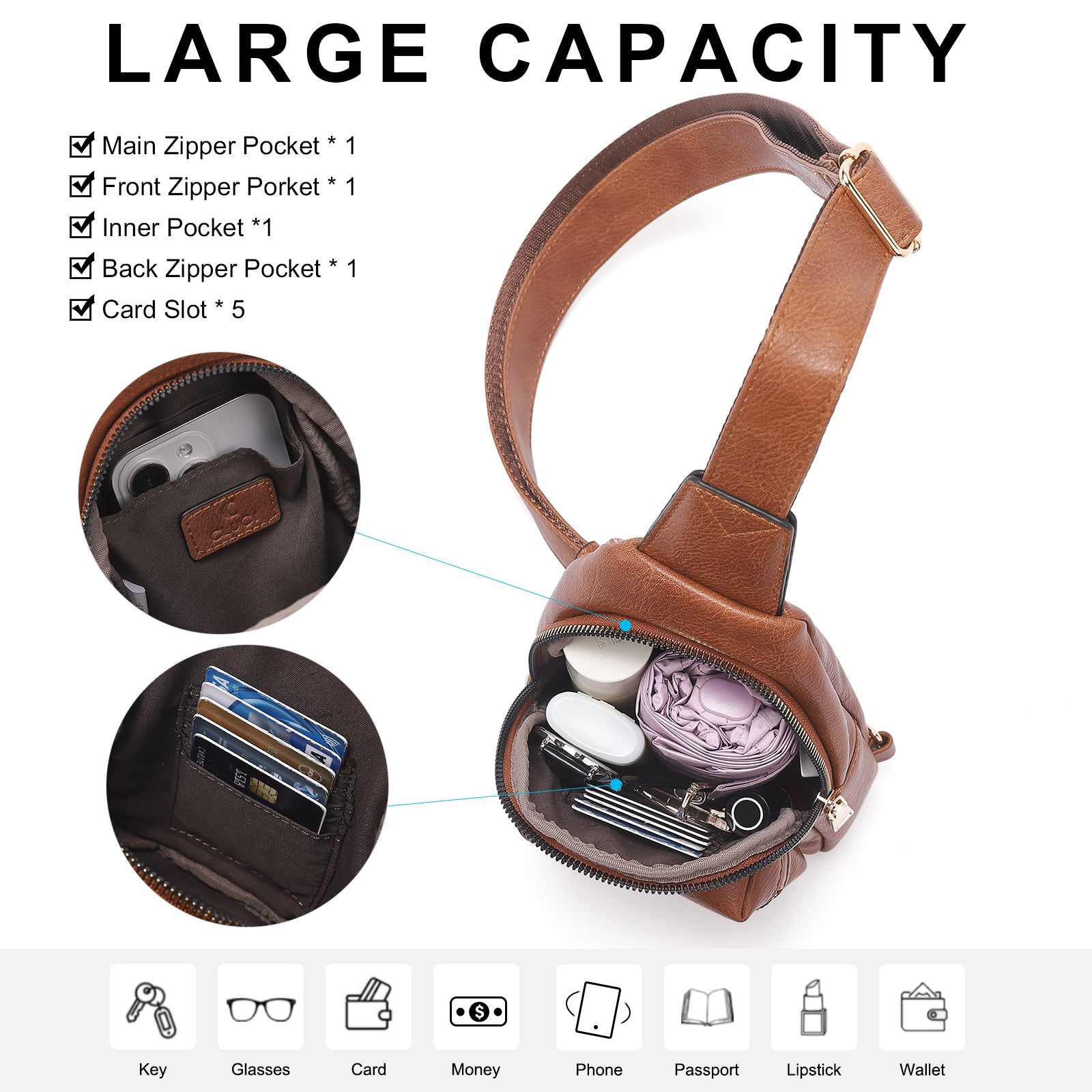 Small Sling Bag Leather Crossbody Fanny Packs Trendy Women's Chest Bag