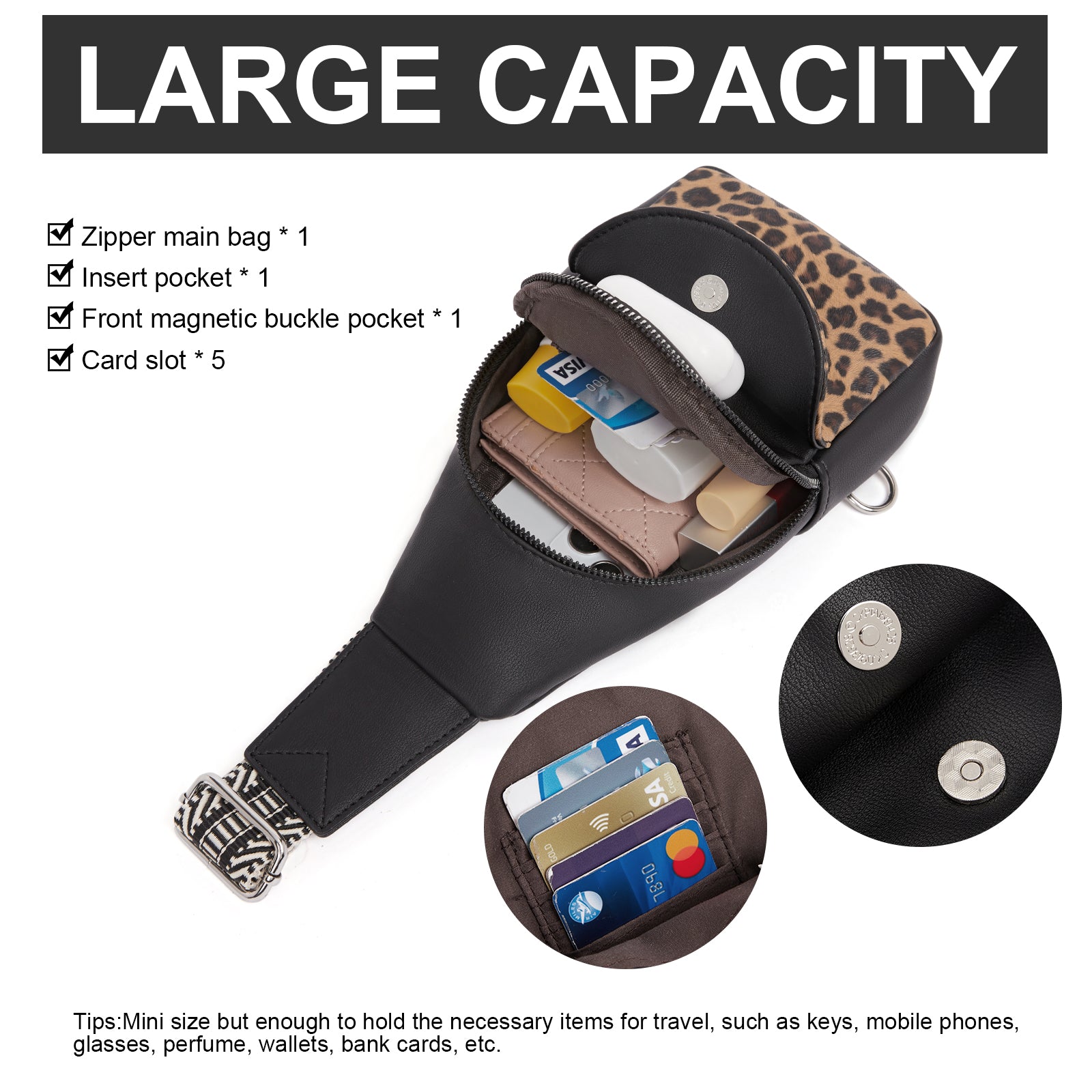 Faux Leather Small Sling Bag Fashion Waist Packs with Guitar Strap for Women's Fanny Packs