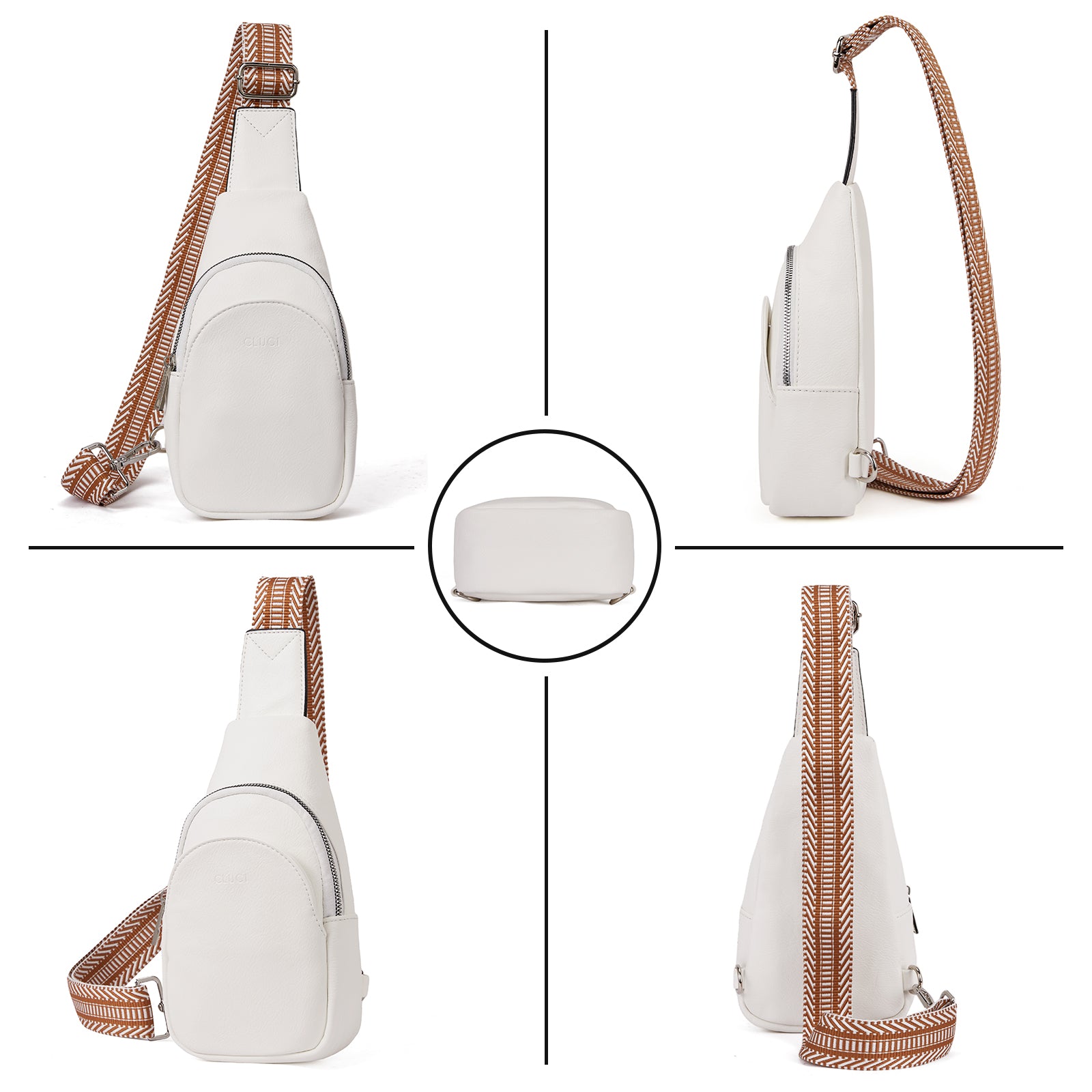 Faux Leather Small Sling Bag Fashion Waist Packs with Guitar Strap for Women's Fanny Packs