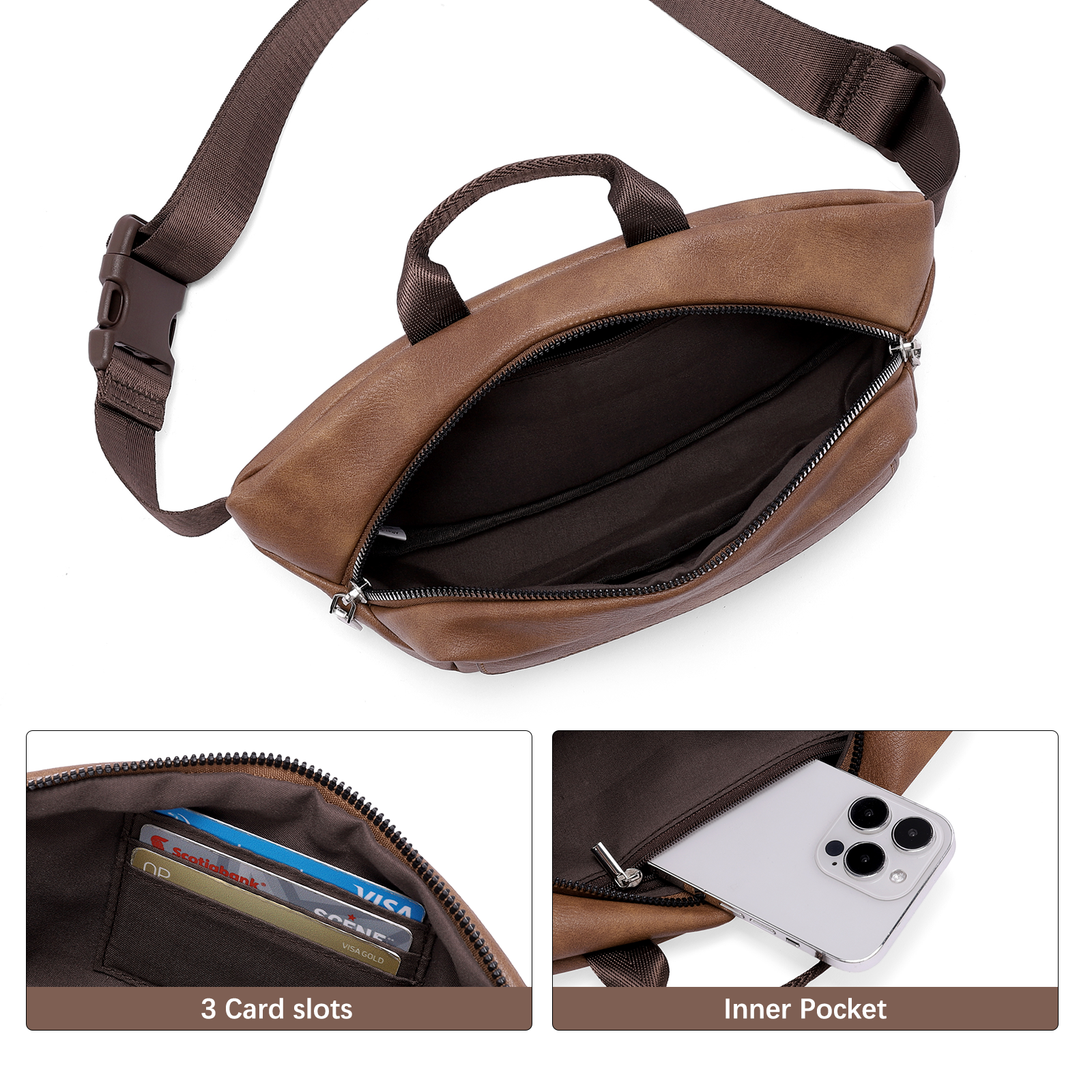 Leather Belt Bag Fanny Pack Crossbody Bags for Women Trendy Waist Bag with Adjustable Strap