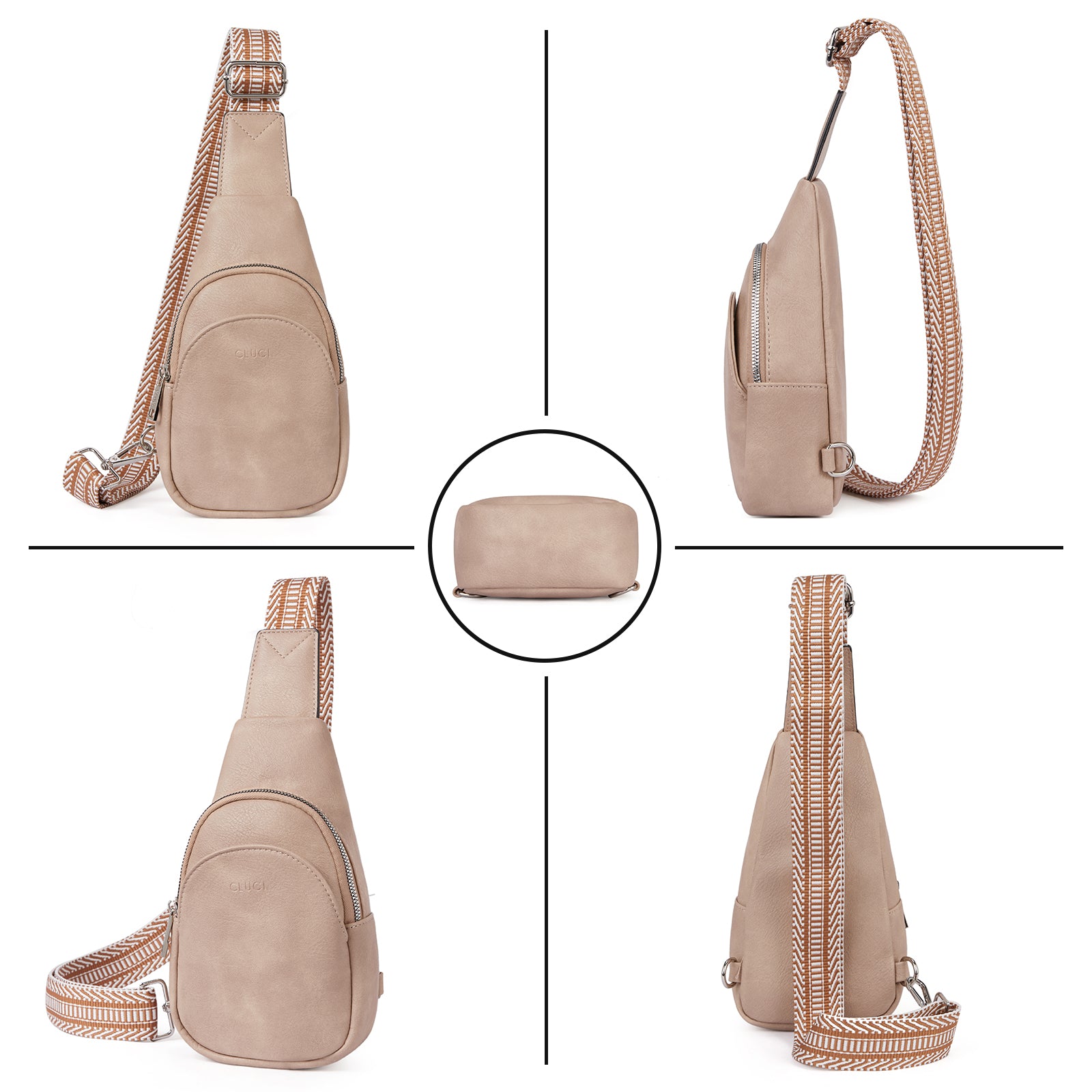 Faux Leather Small Sling Bag Fashion Waist Packs with Guitar Strap for Women's Fanny Packs