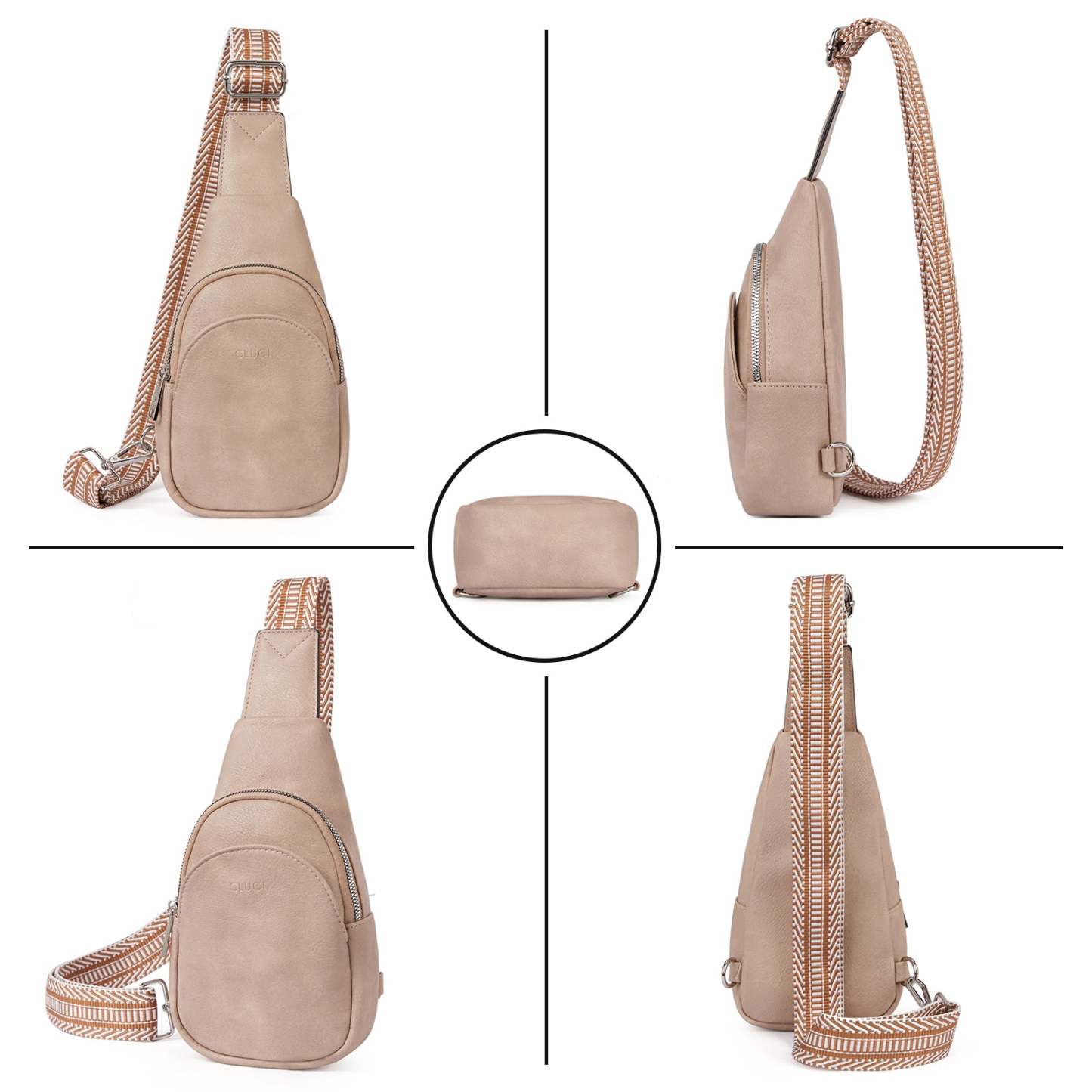 Faux Leather Small Sling Bag Fashion Waist Packs with Guitar Strap for Women's Fanny Packs