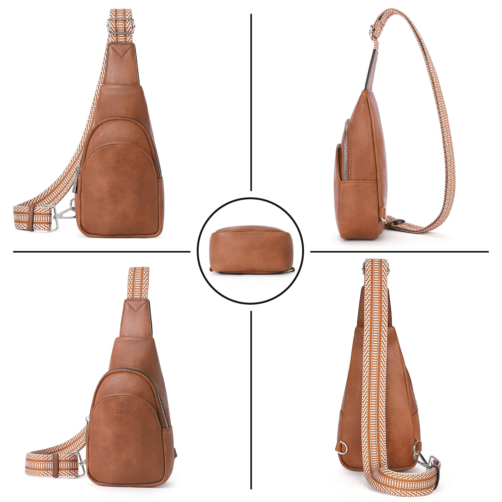 Faux Leather Small Sling Bag Fashion Waist Packs with Guitar Strap for Women's Fanny Packs