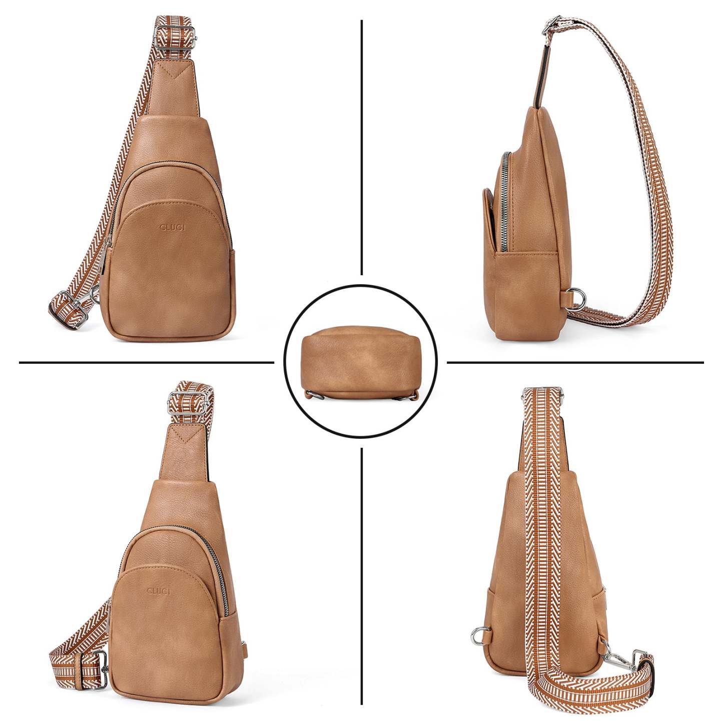 Faux Leather Small Sling Bag Fashion Waist Packs with Guitar Strap for Women's Fanny Packs
