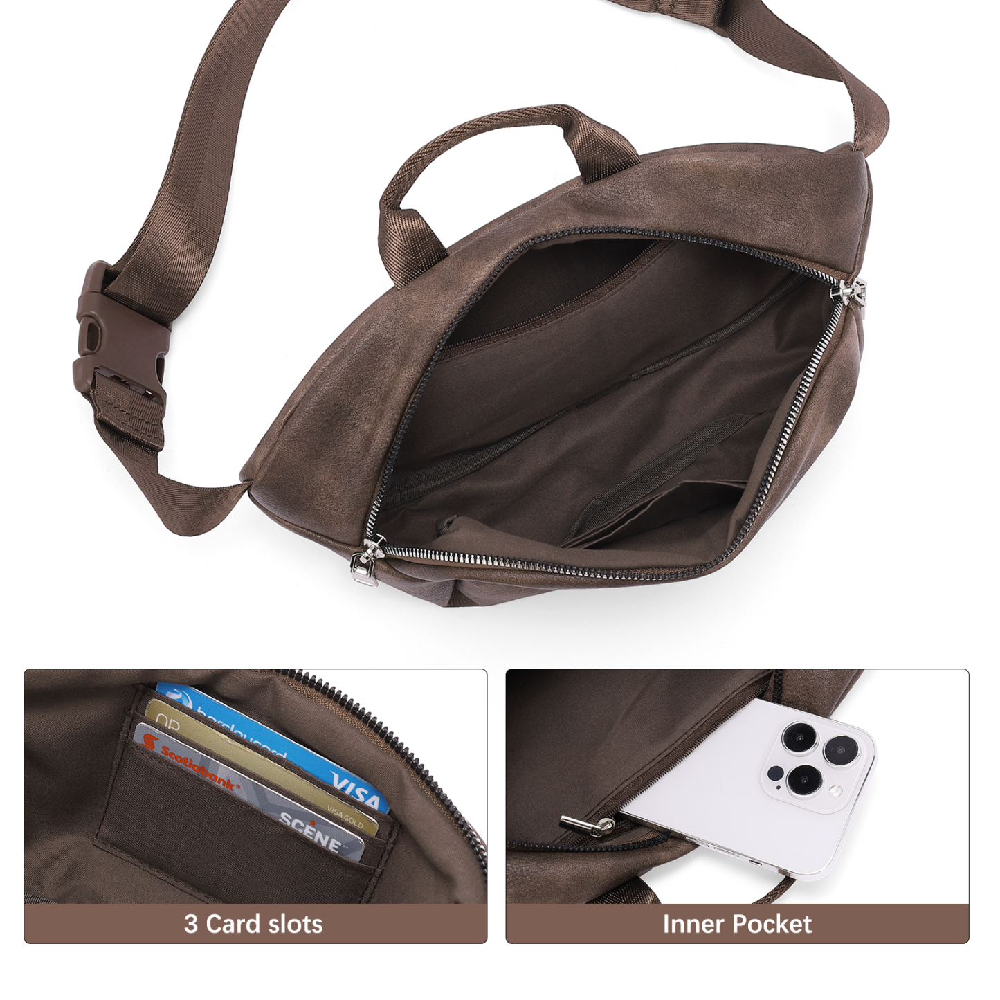Leather Belt Bag Fanny Pack Crossbody Bags for Women Trendy Waist Bag with Adjustable Strap
