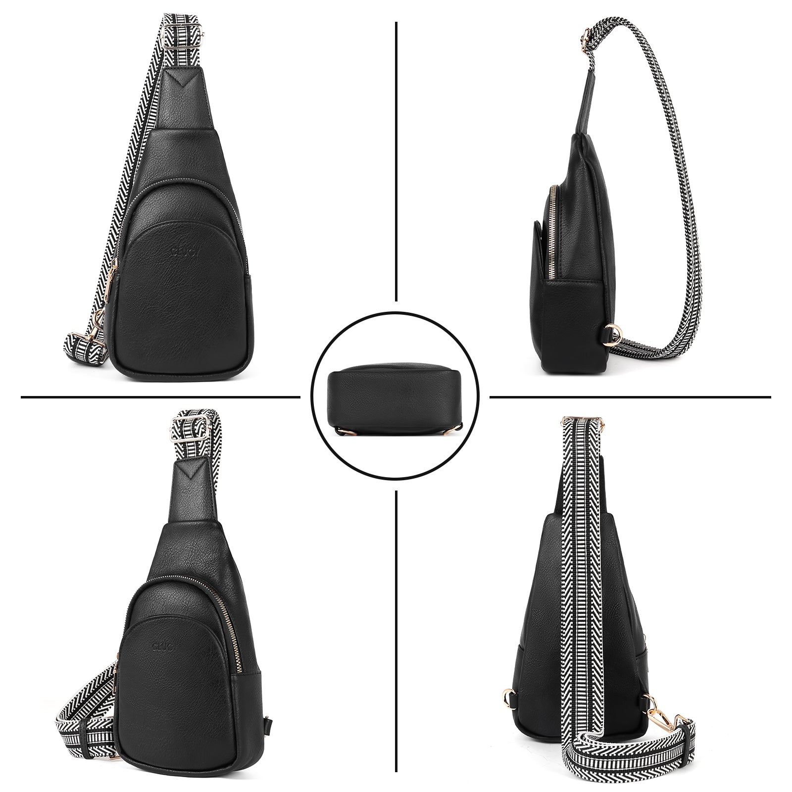 Faux Leather Small Sling Bag Fashion Waist Packs with Guitar Strap for Women's Fanny Packs