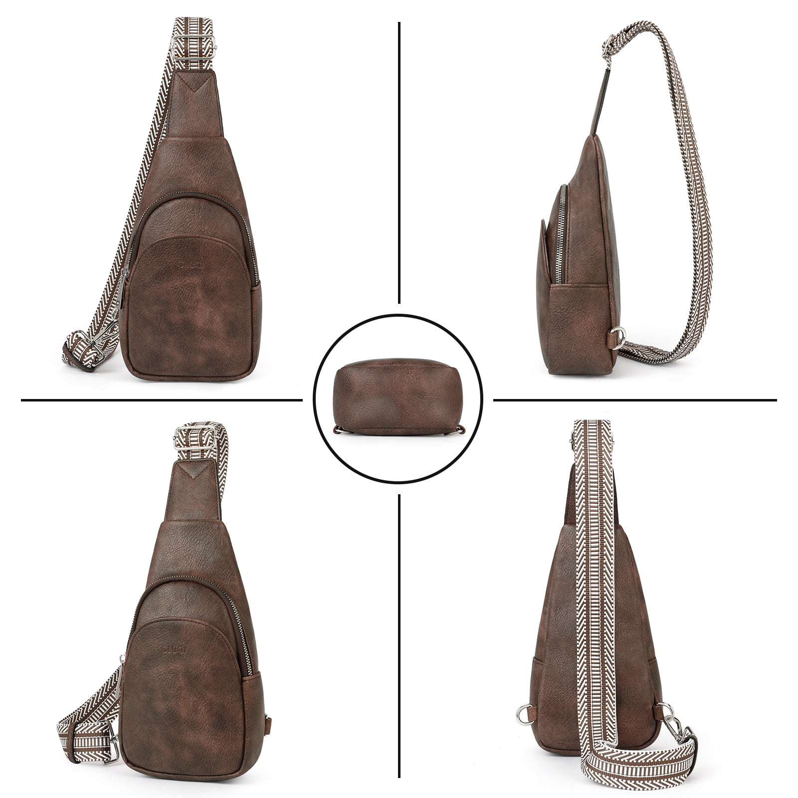 Faux Leather Small Sling Bag Fashion Waist Packs with Guitar Strap for Women's Fanny Packs