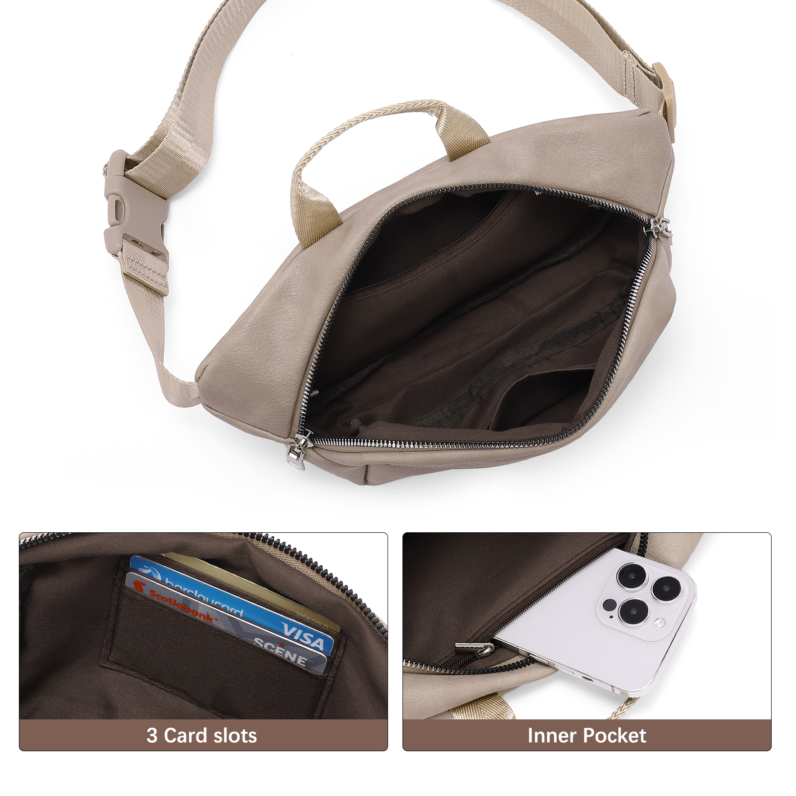 Leather Belt Bag Fanny Pack Crossbody Bags for Women Trendy Waist Bag with Adjustable Strap