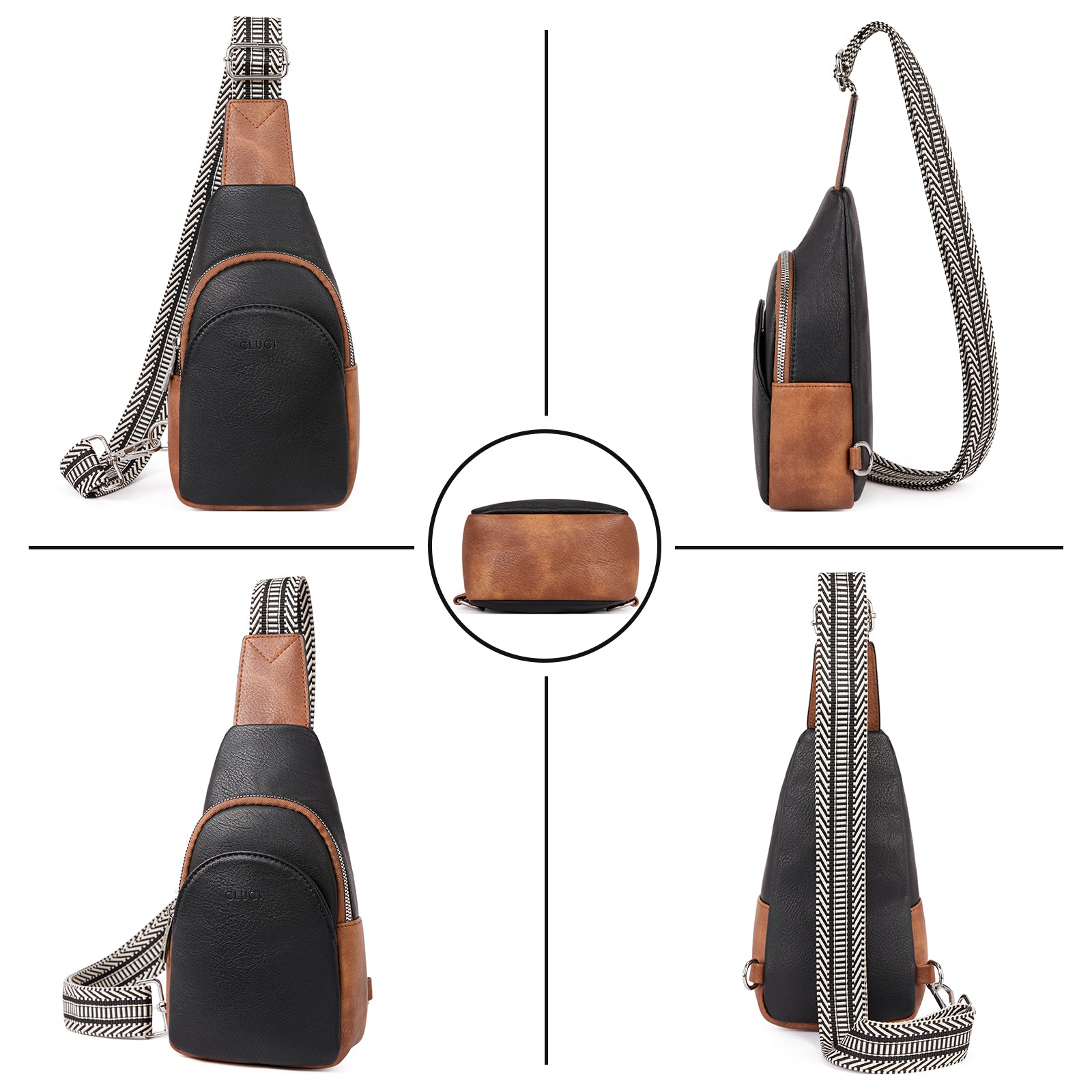 Faux Leather Small Sling Bag Fashion Waist Packs with Guitar Strap for Women's Fanny Packs