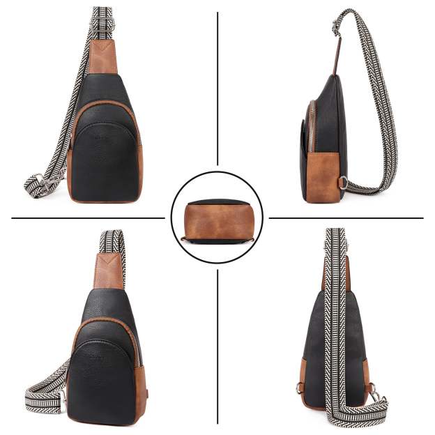 Faux Leather Small Sling Bag Fashion Waist Packs with Guitar Strap for Women's Fanny Packs