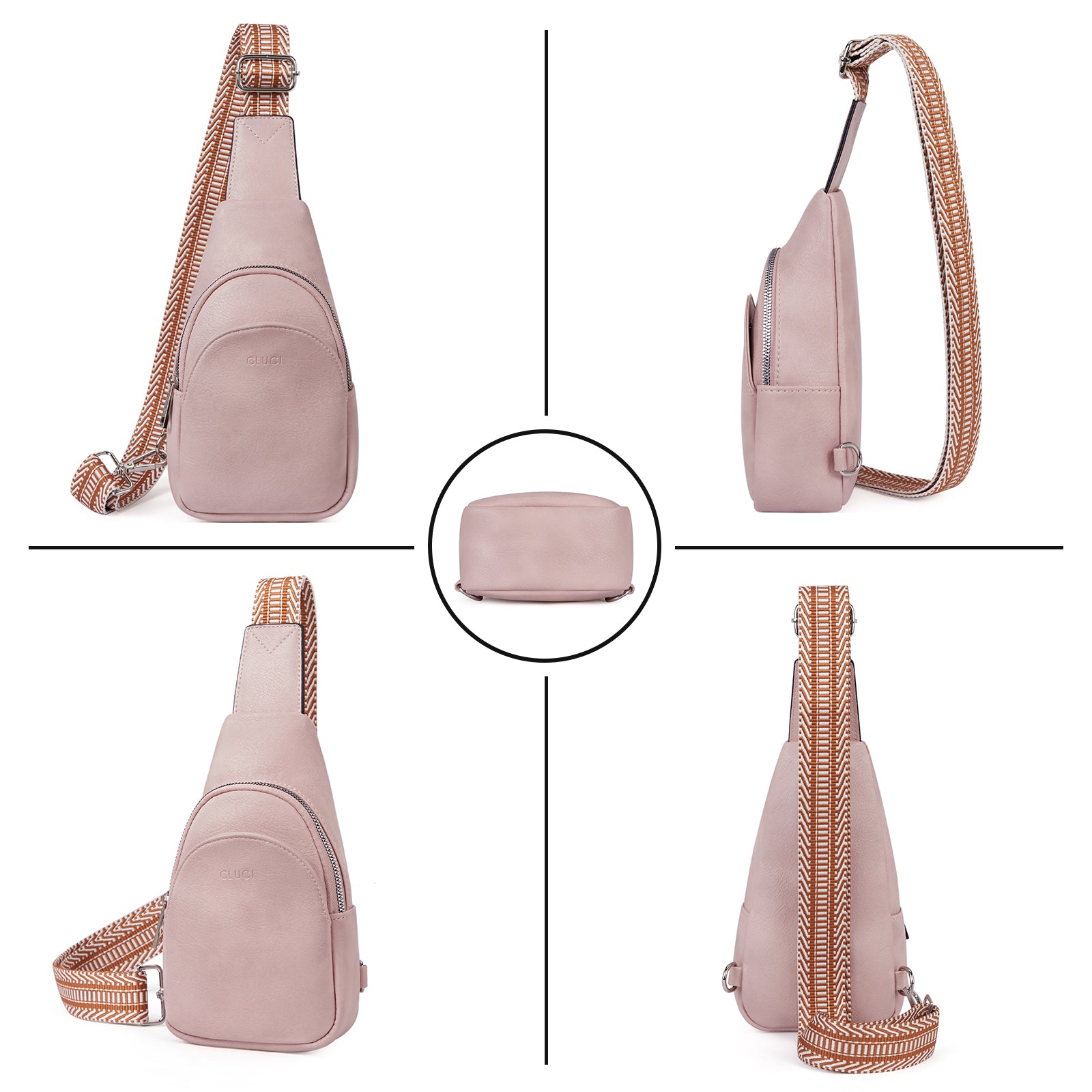 Faux Leather Small Sling Bag Fashion Waist Packs with Guitar Strap for Women's Fanny Packs