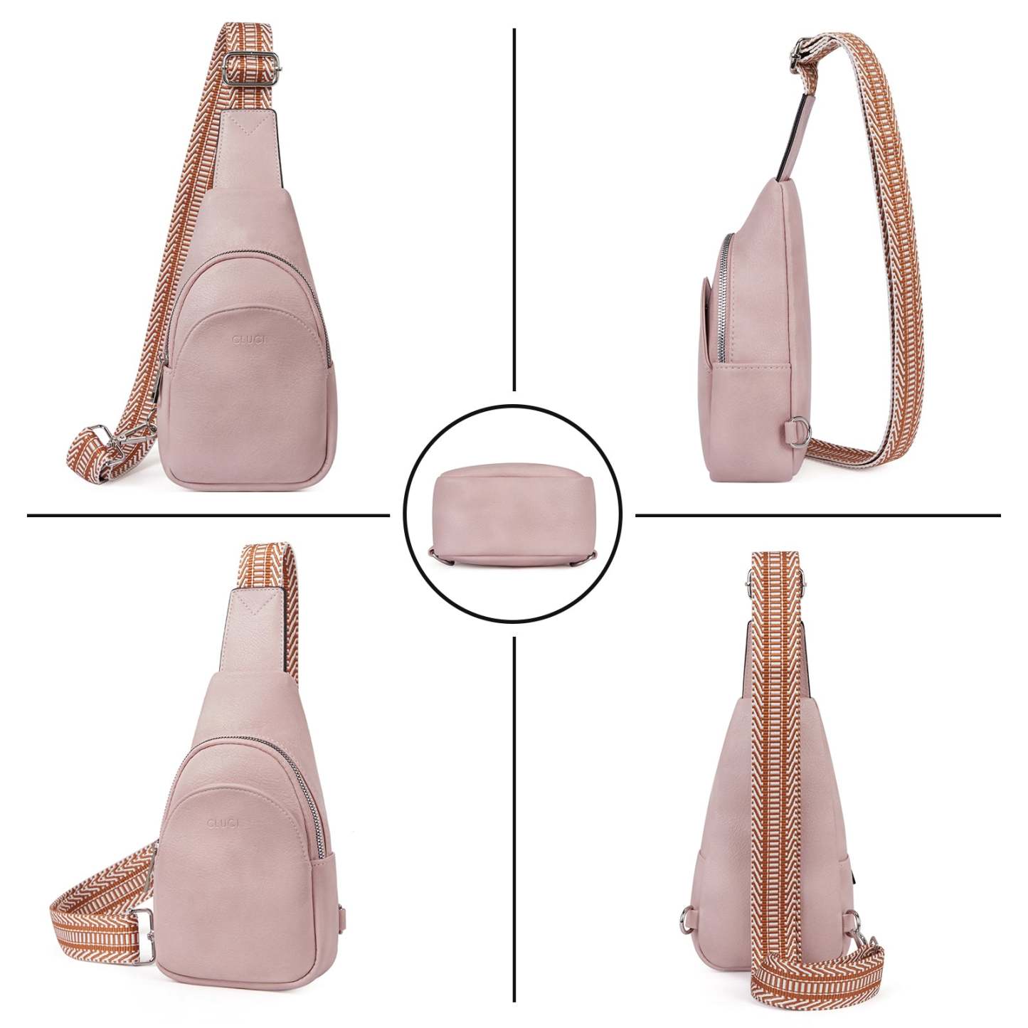 Faux Leather Small Sling Bag Fashion Waist Packs with Guitar Strap for Women's Fanny Packs