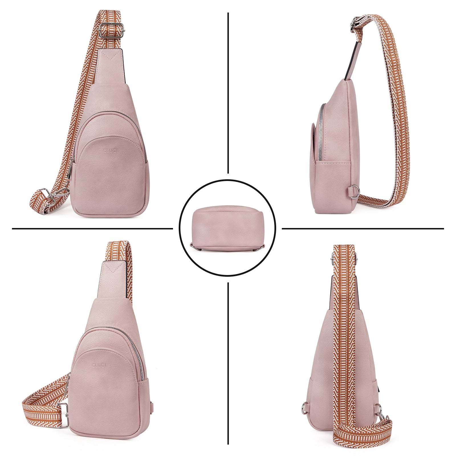 Faux Leather Small Sling Bag Fashion Waist Packs with Guitar Strap for Women's Fanny Packs