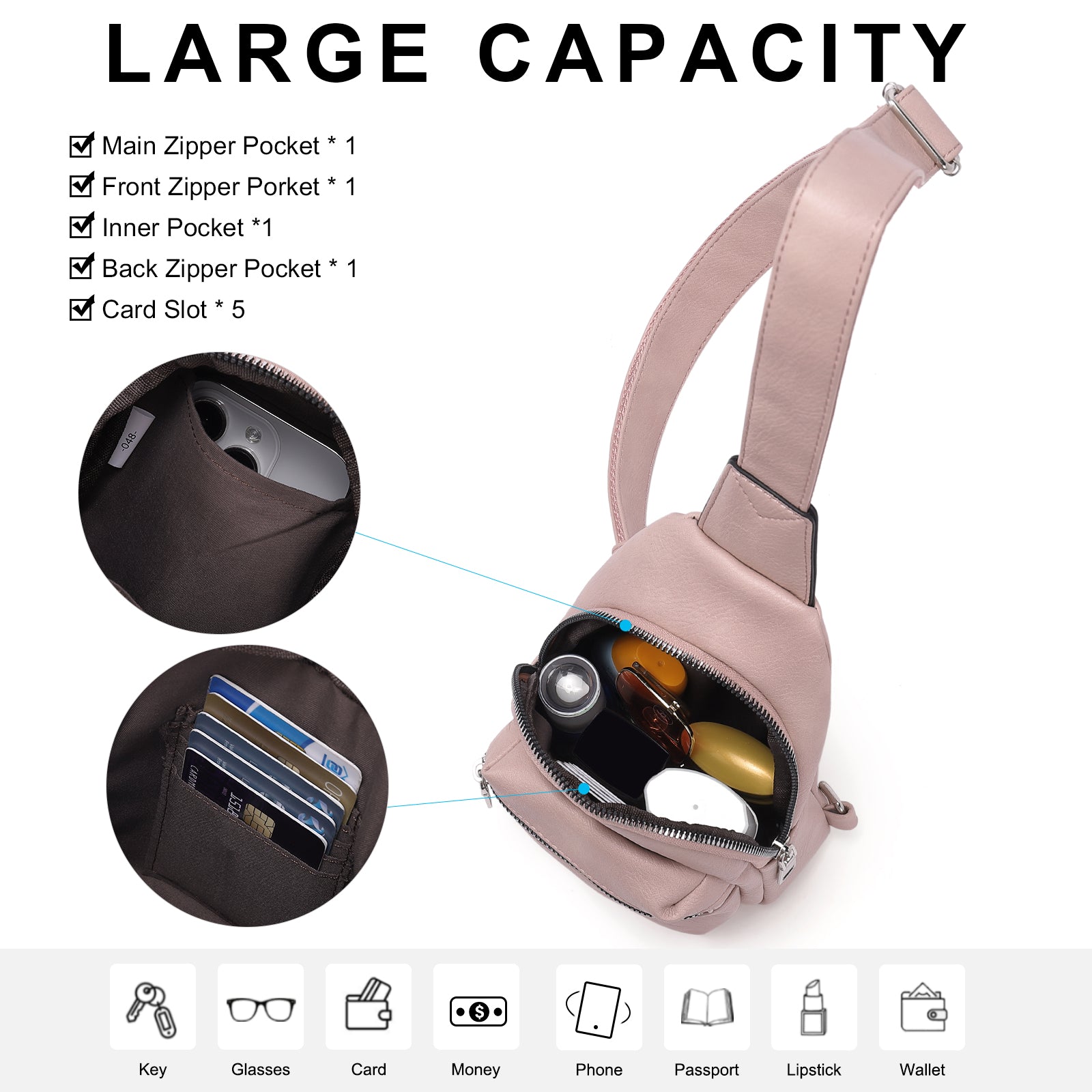 Small Sling Bag Leather Crossbody Fanny Packs Trendy Women's Chest Bag