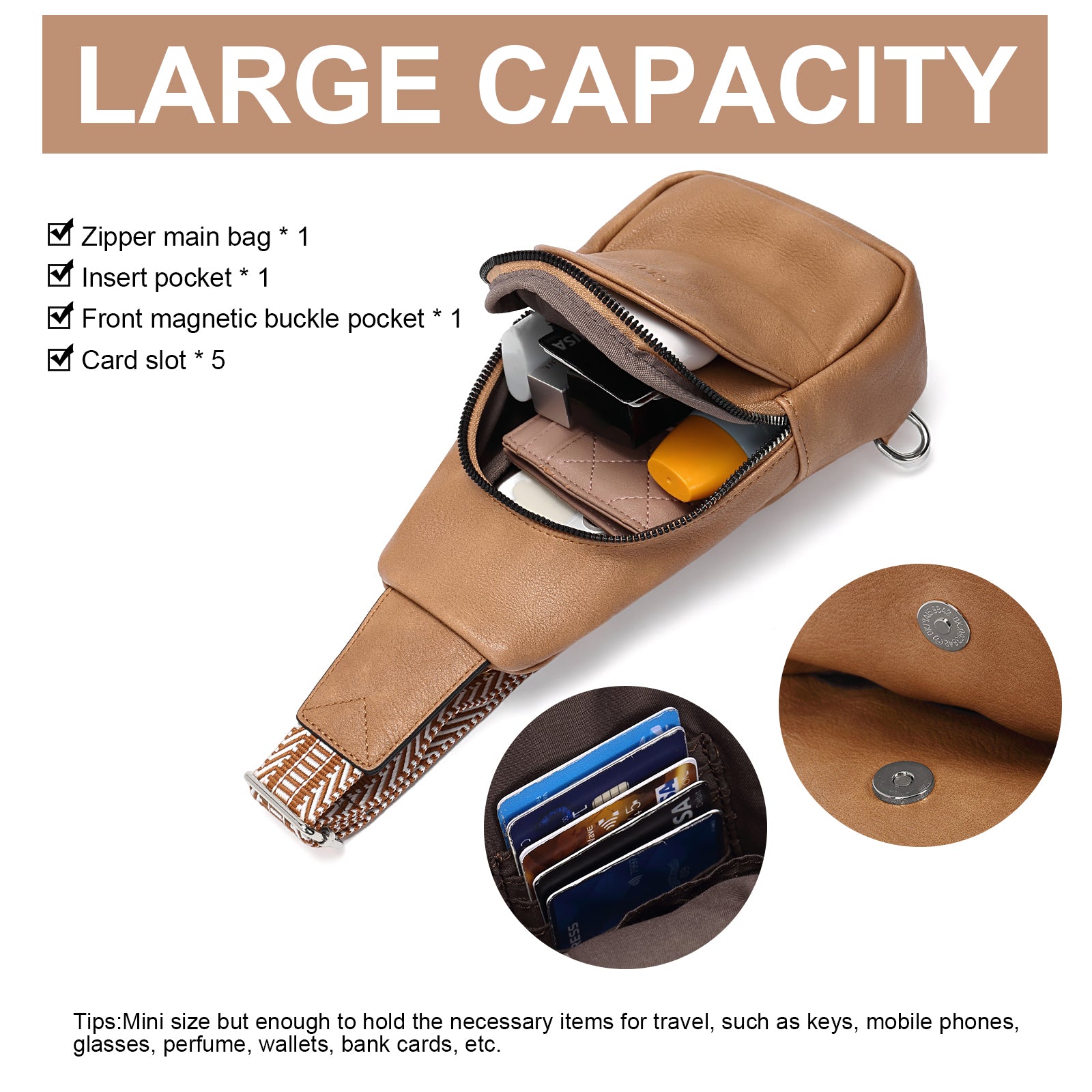 Faux Leather Small Sling Bag Fashion Waist Packs with Guitar Strap for Women's Fanny Packs