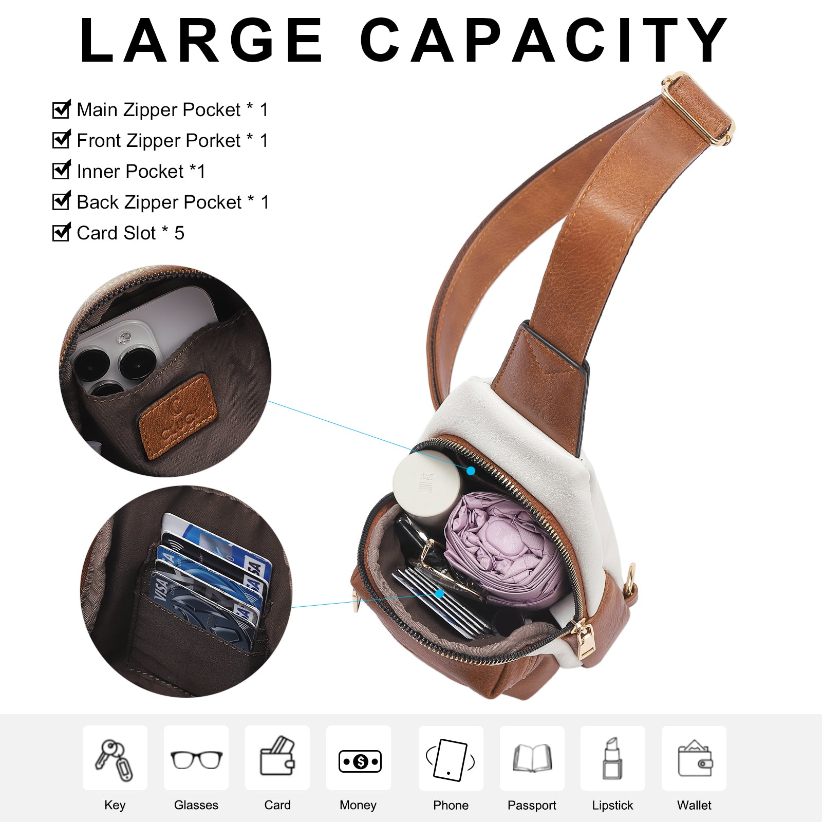 Small Sling Bag Leather Crossbody Fanny Packs Trendy Women's Chest Bag