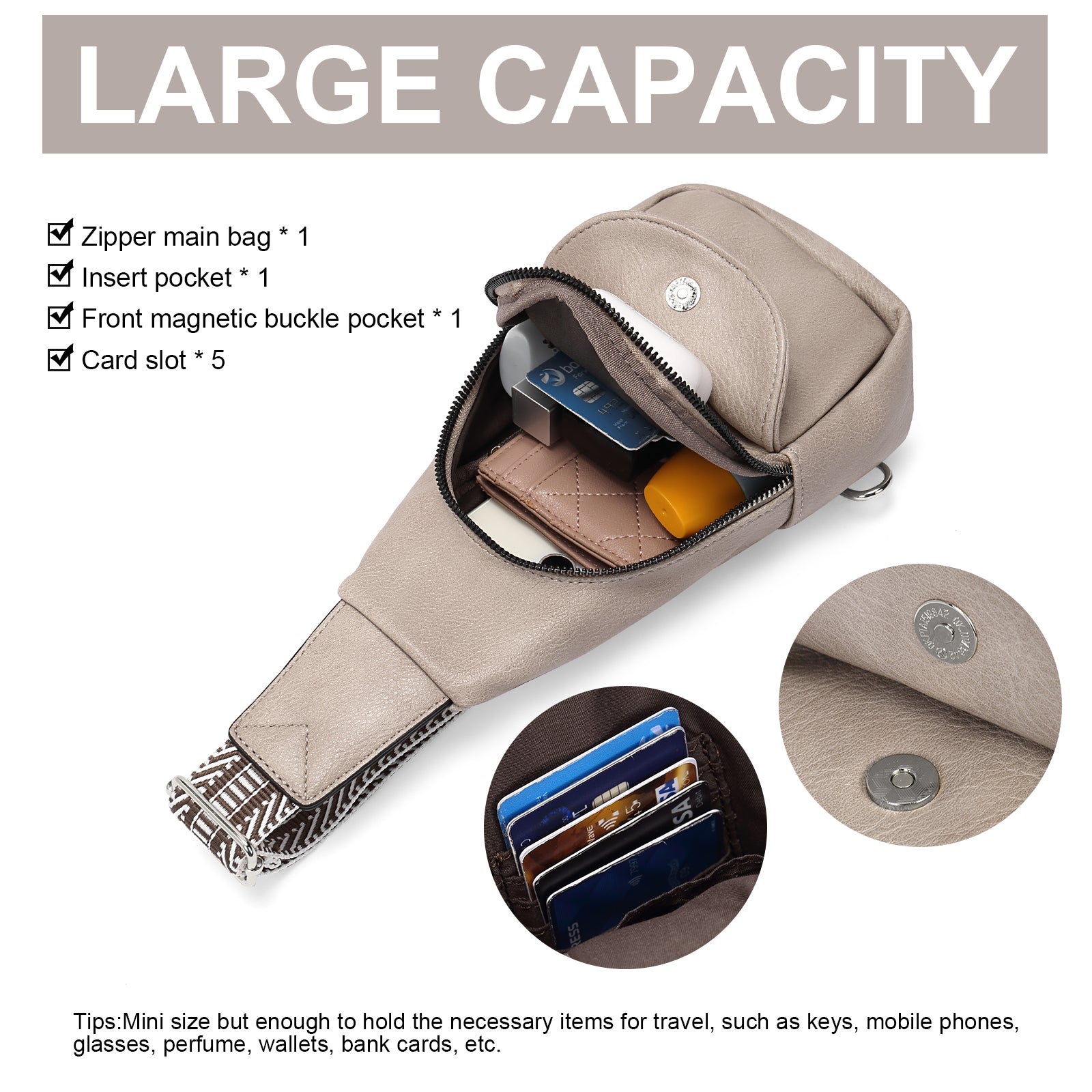 Faux Leather Small Sling Bag Fashion Waist Packs with Guitar Strap for Women's Fanny Packs