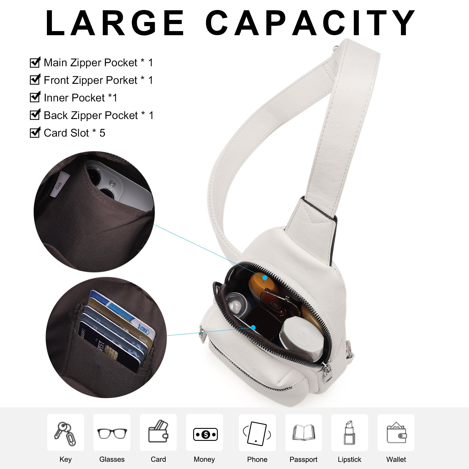 Small Sling Bag Leather Crossbody Fanny Packs Trendy Women's Chest Bag