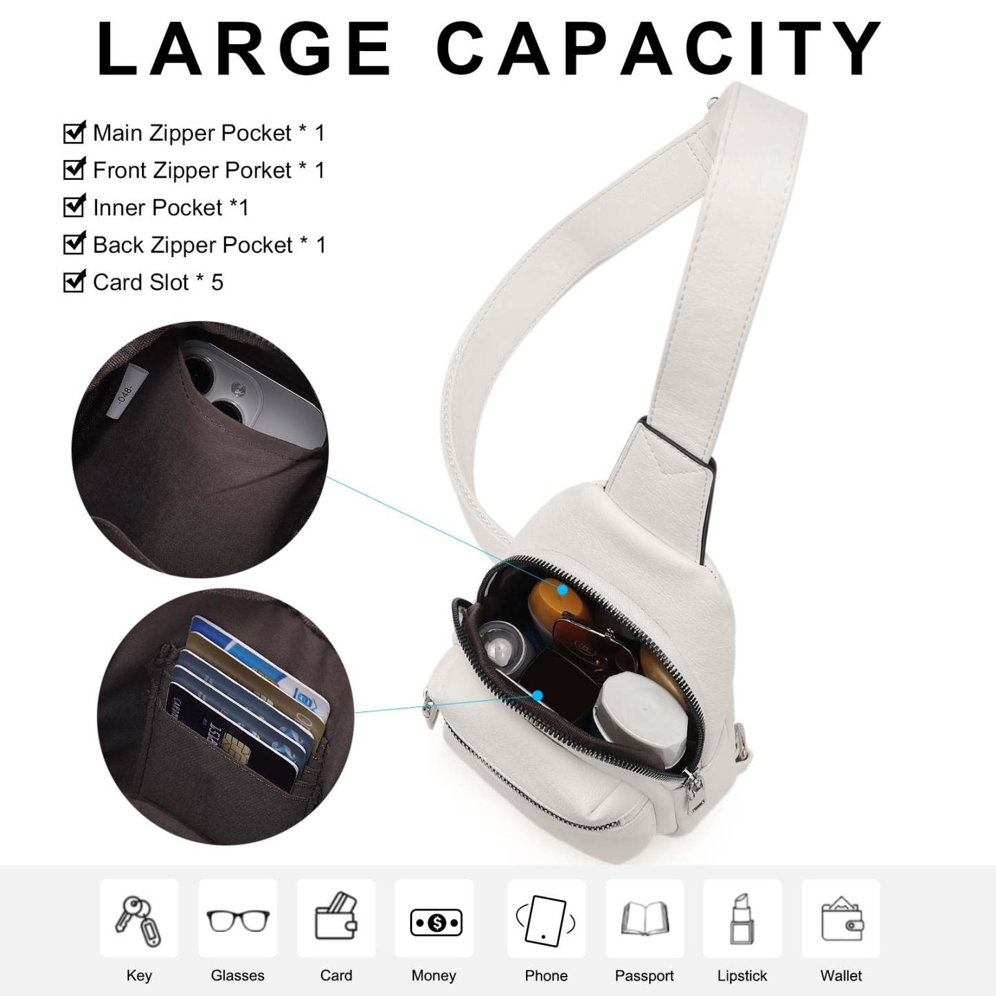 Small Sling Bag Leather Crossbody Fanny Packs Trendy Women's Chest Bag