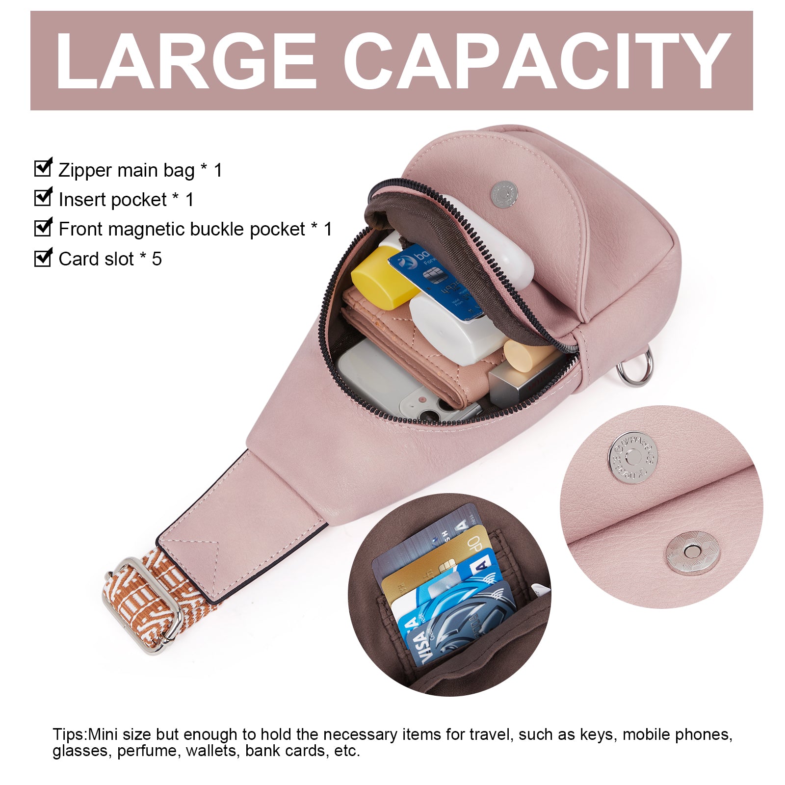 Faux Leather Small Sling Bag Fashion Waist Packs with Guitar Strap for Women's Fanny Packs