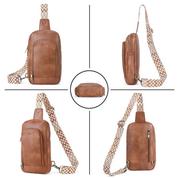 Large PU Leather Crossbody Sling Bag for Women Travel Hiking Cycling