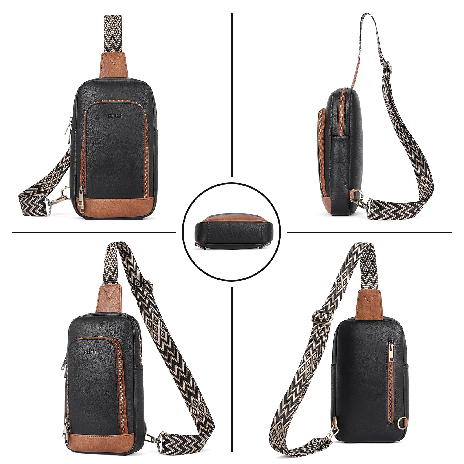 Large PU Leather Crossbody Sling Bag for Women Travel Hiking Cycling